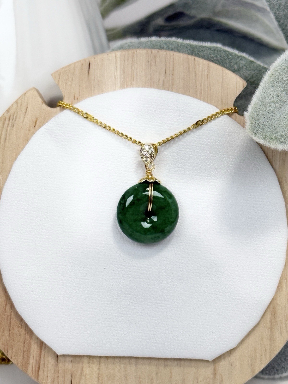 Jadeite Spicy Green Donut Pendant Necklace 9.7/2.9MM 18IN S925 Chain w/Cert.