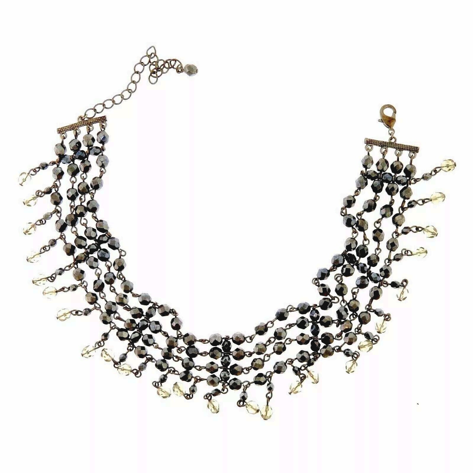 Hematite Beaded Choker Collar Necklace 13-16.5″