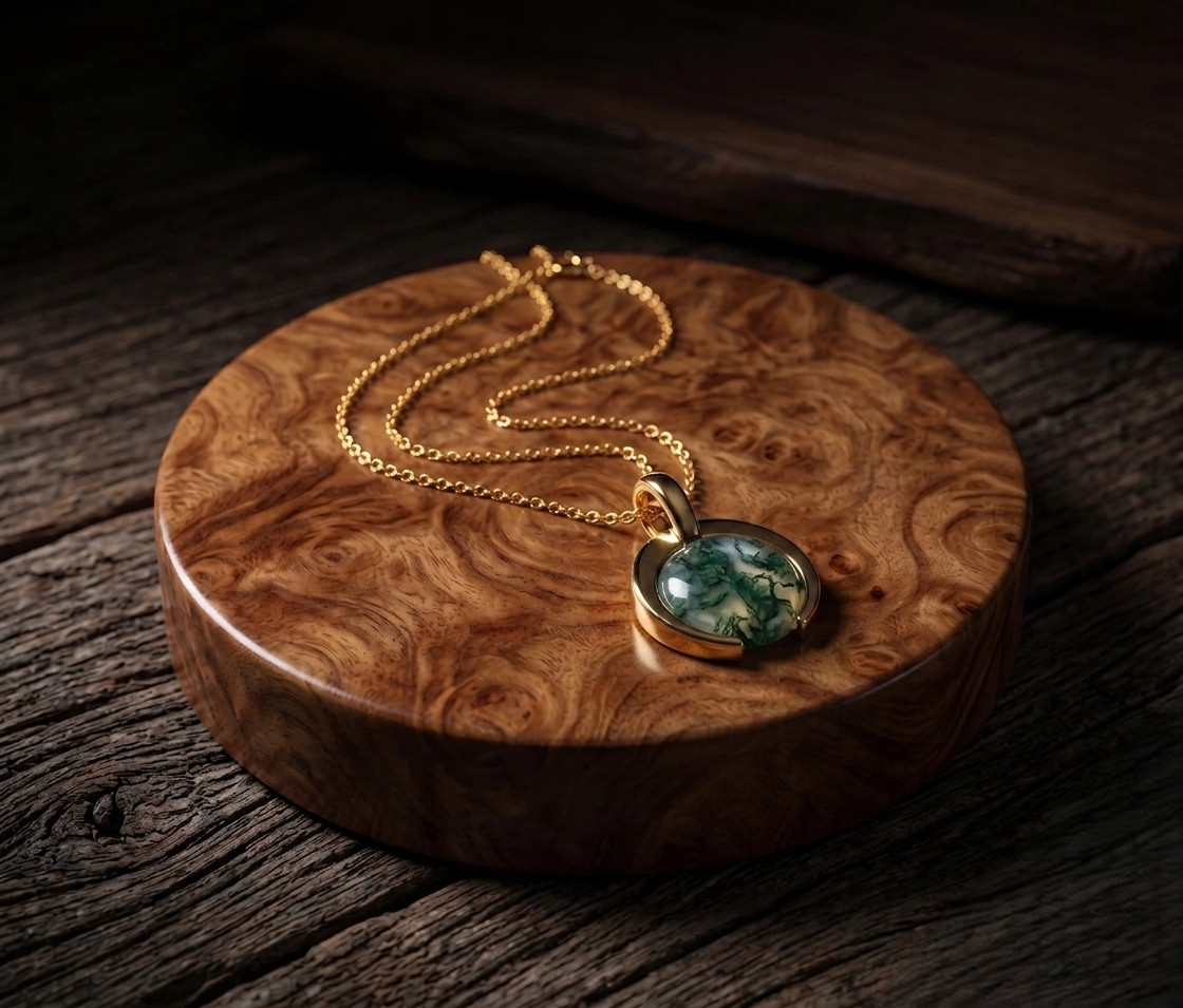 Green Moss Agate 18k Gold Filled Pendant Womens Moss Agate Pendant Gift For Her