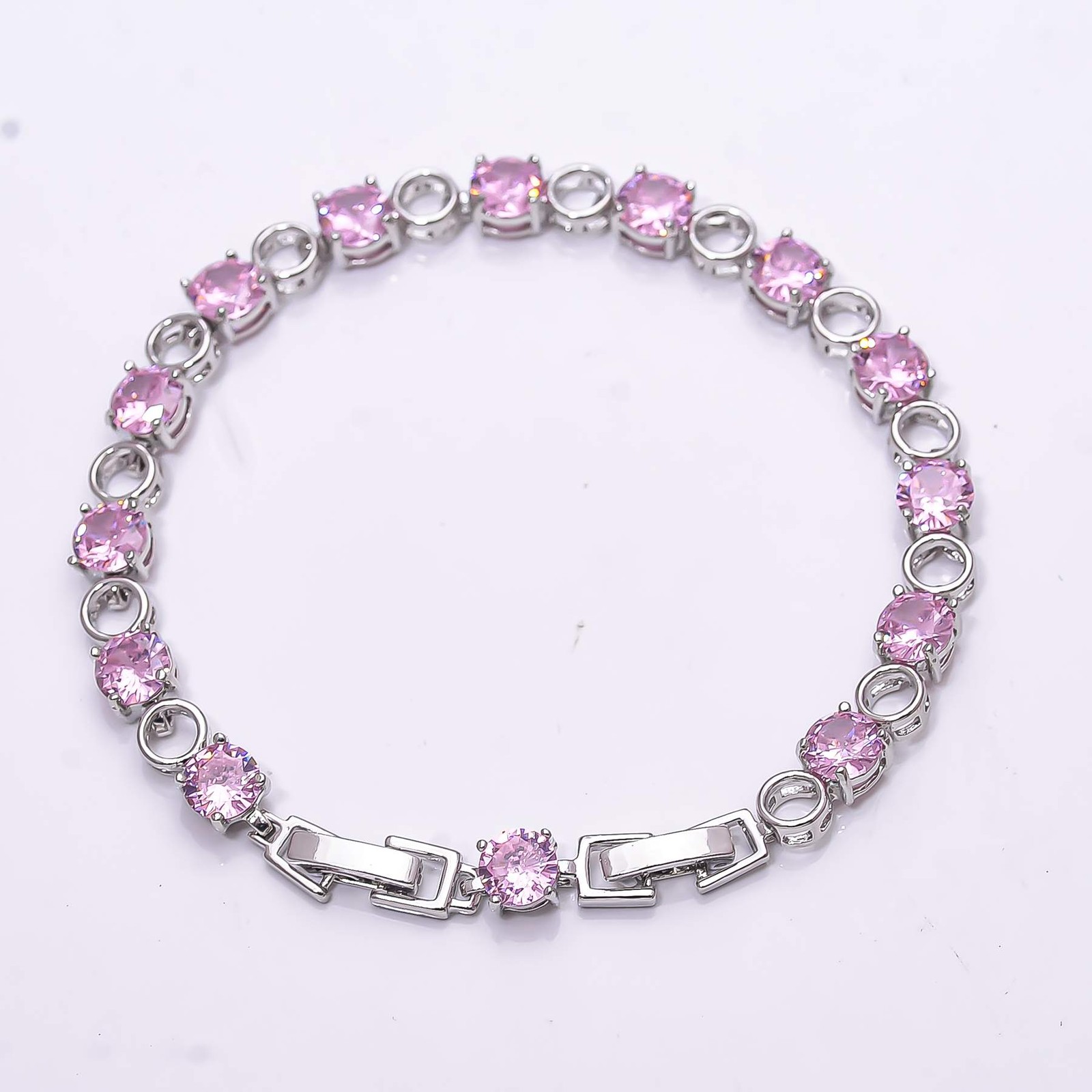 Pink Sapphire Simulated 925 Sterling Silver Tennis Bracelet 7.99″ B_9730_687_16