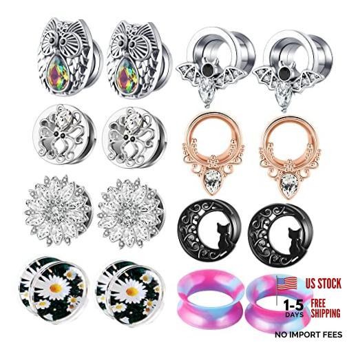 Stainless Steel Zircon Ear Tunnels Earrings Guages Piercing Plugs Stretcher