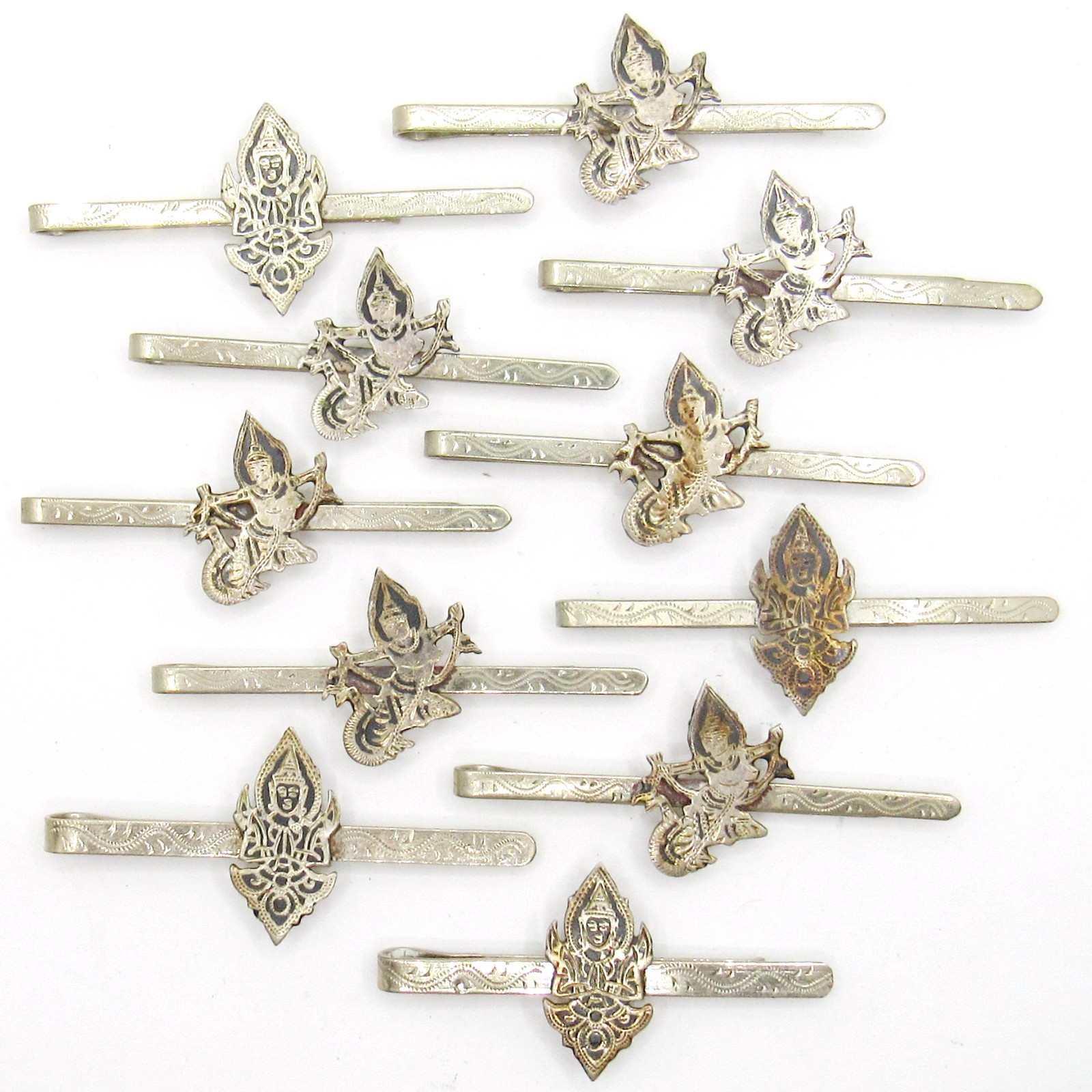 11 VINTAGE COSTUME SIAM DANCER NIELLO STYLE ENAMEL TIE CLIPS/HAIR BARRETTES LOT