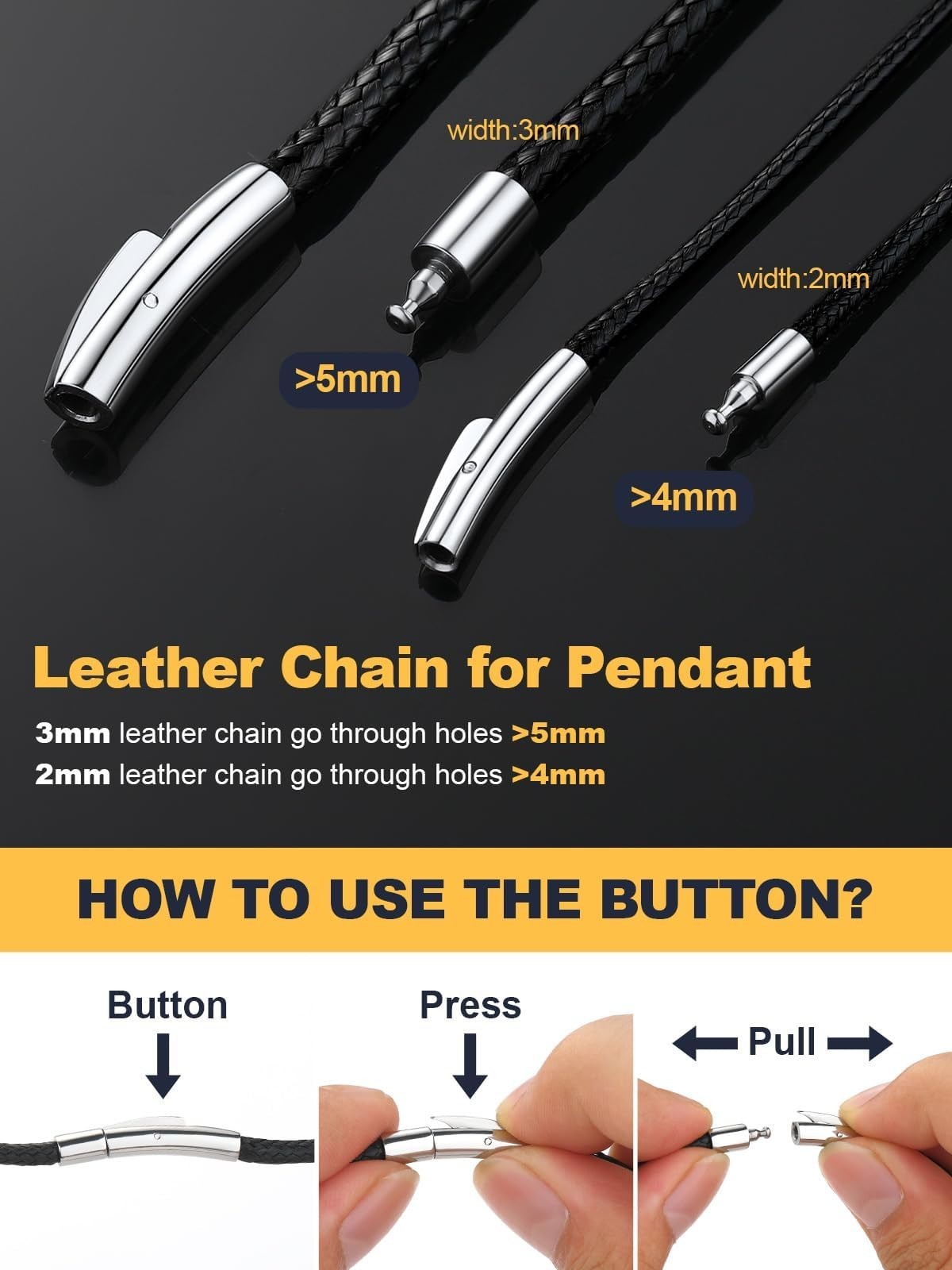 Customizable Leather Necklace Cord with Waterproof Woven Wax Rope Chain, 16″-30