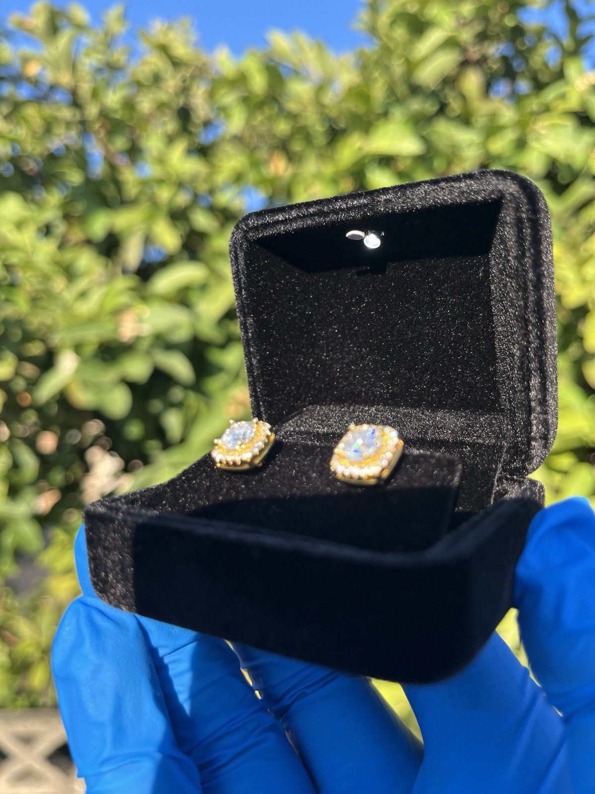 VVS1 Square Moissanite Halo Earrings Gold plated 1.0CT Size 6.5mm GRA✅
