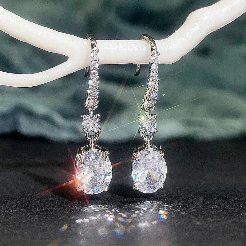 1″ Long Clear Oblong Rhinestone Clear Crystal Prom Pageant Earrings Drop Dangle