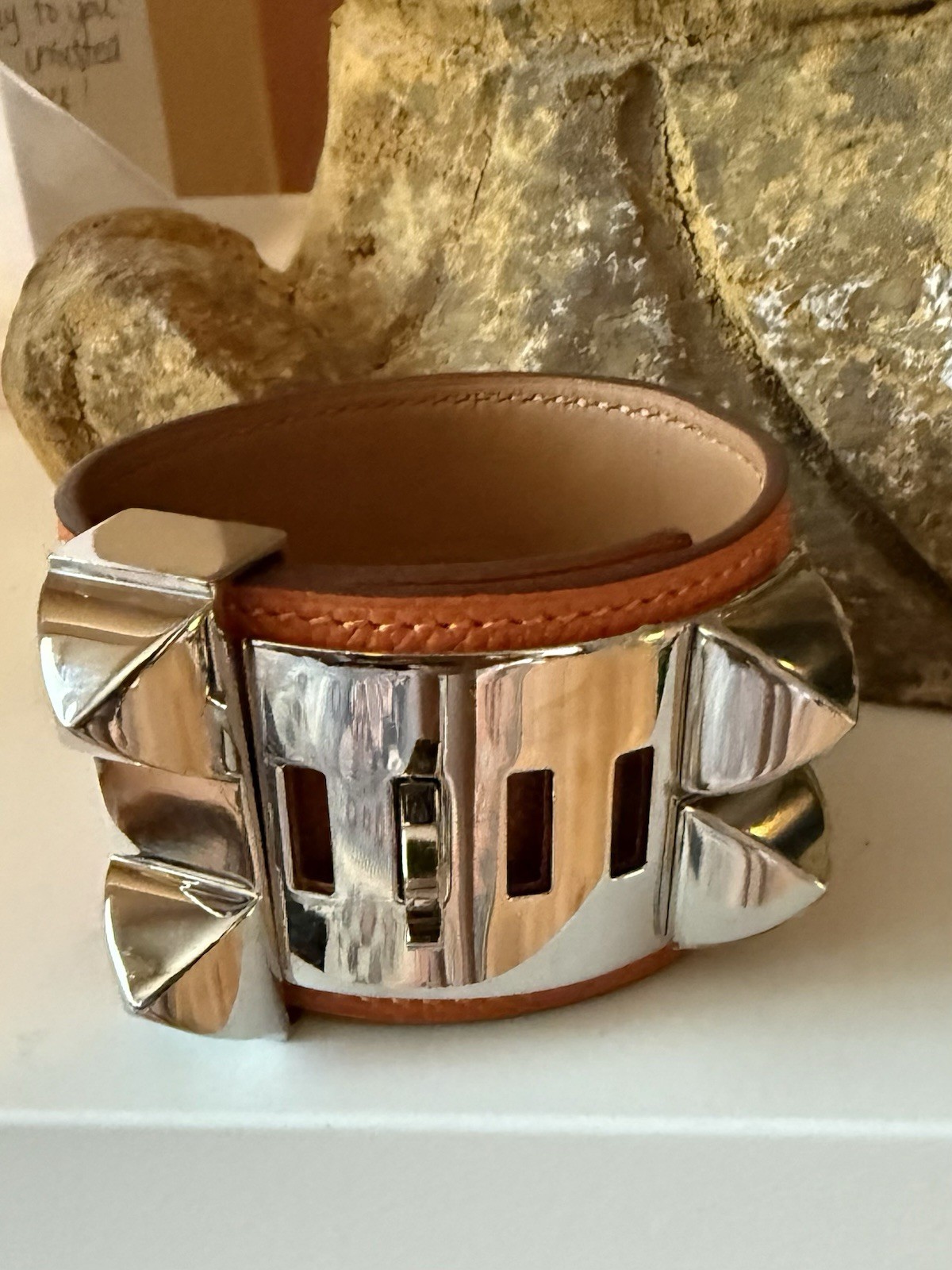 Hermès Black & Silver Leather Cuff Bracelet