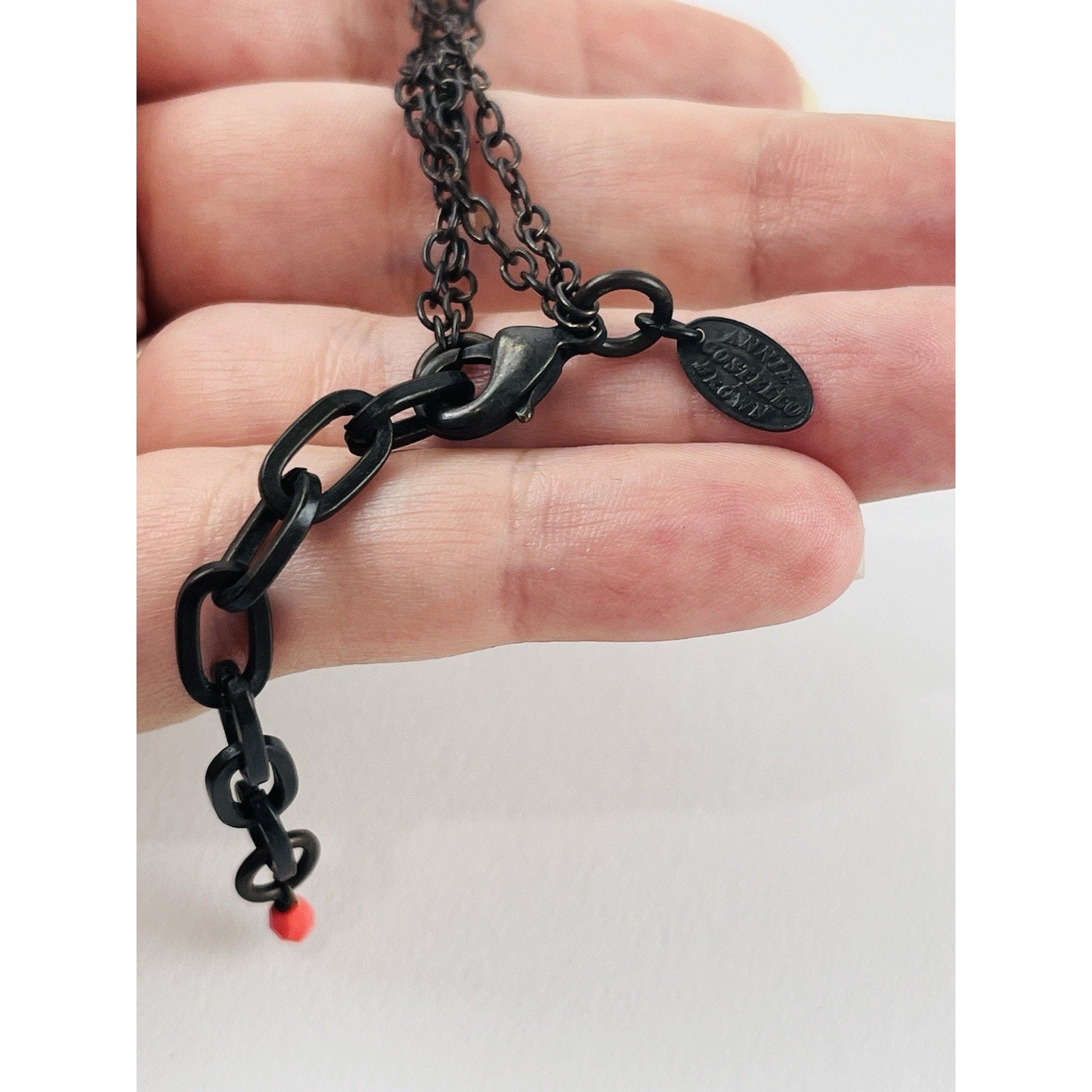 Annie Costello Brown necklace Orange Suede Leather Beaded Twisted Lariat Y Drop