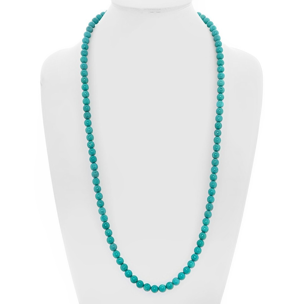 Super Long Lab Created Turquoise Bead Ball Necklace Ladies 30 Inch Necklace