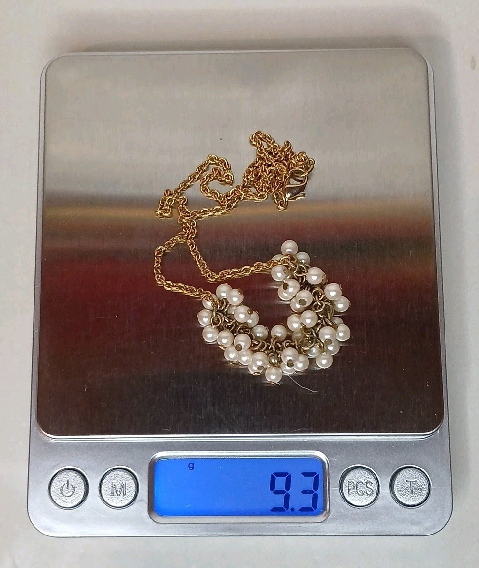 Gold Plated Brass Necklace With Cluster Seed Pearls Bridal Necklace 9.3 Grams