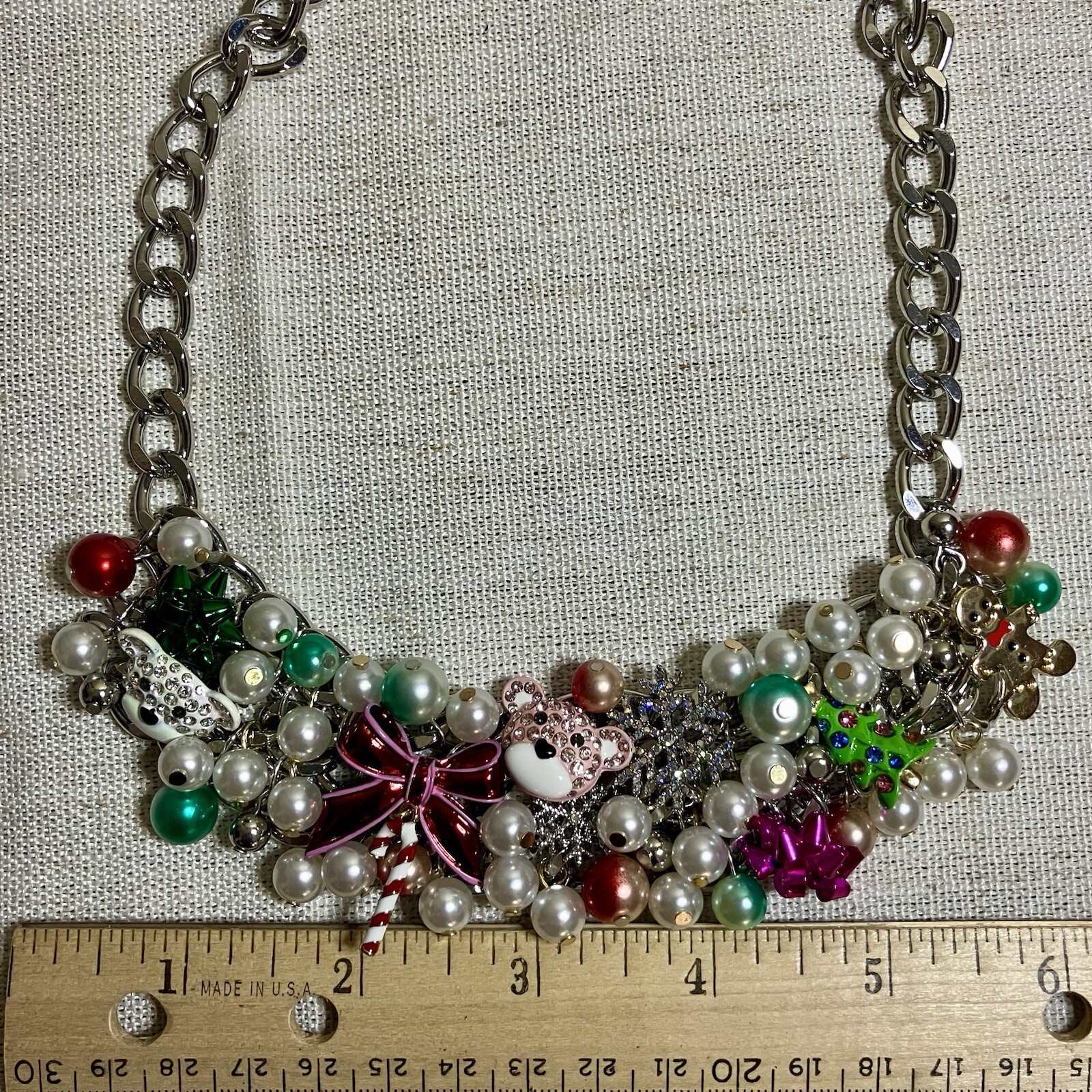 Betsey Johnson Charm Necklace Holiday Baubles Snowflake Candy Cane Christmas