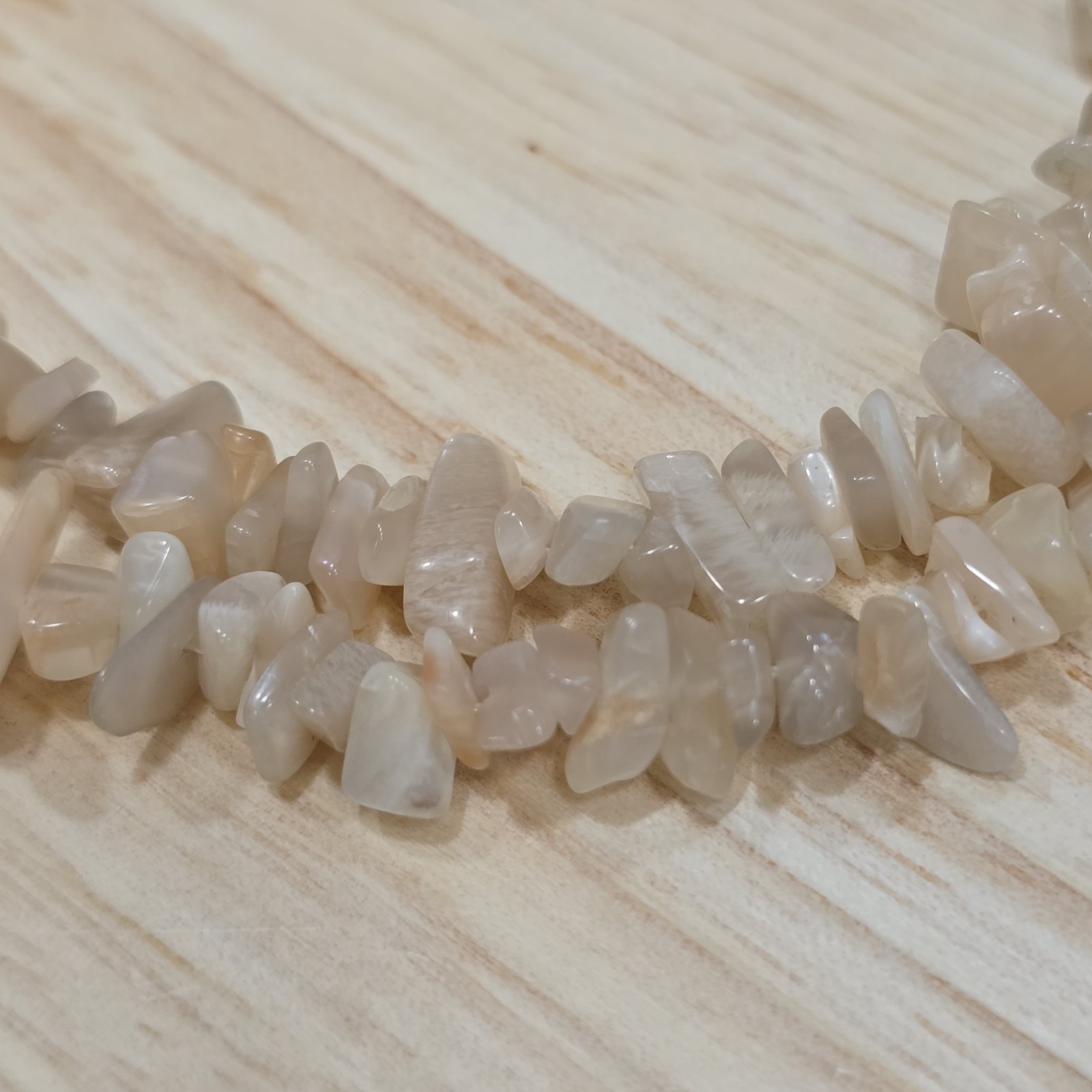 Light Peach Neutral Tones Natural Stone 35″ Beaded Necklace Coastal Beachcore