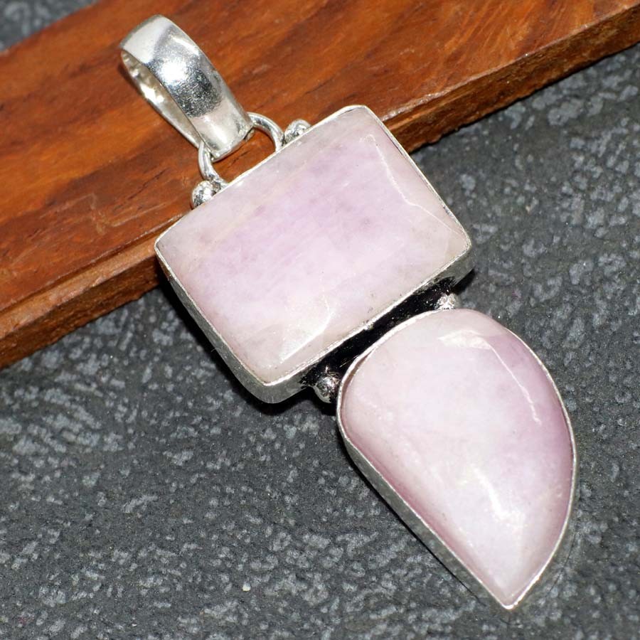 925 Silver Plated Kunzite Pendant 2″ Long New Year Jewelry GW