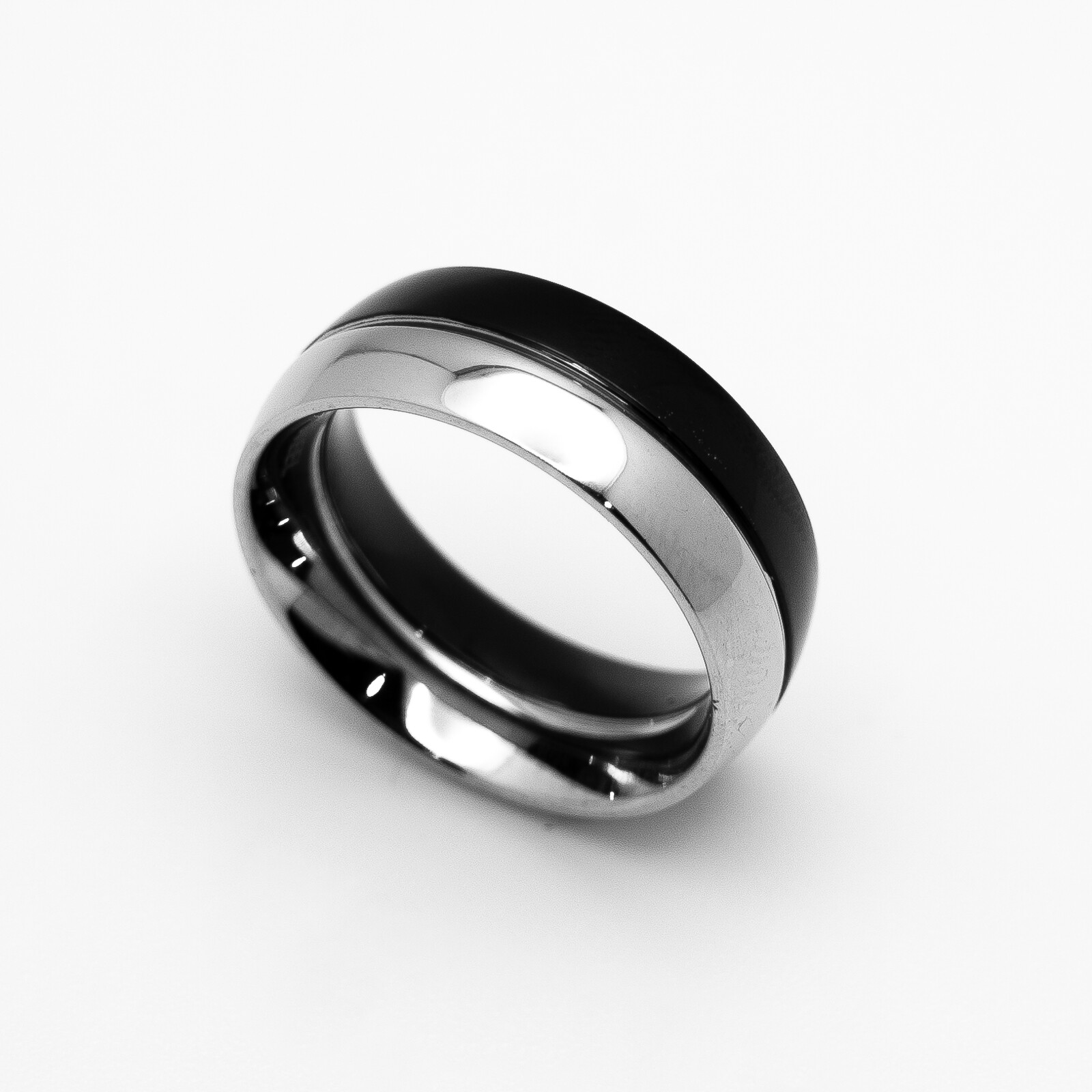 Unisex Two-Tone Fusion Black & Silver Ring Wedding Band Stainless Steel B8