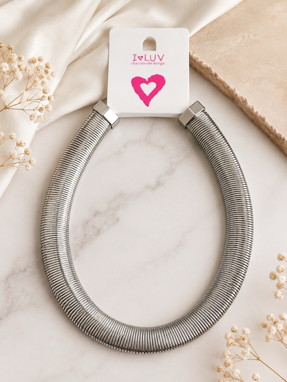 Silver Tone Wide Coil Choker Necklace Statement Collar Fashion Jewelry Women
