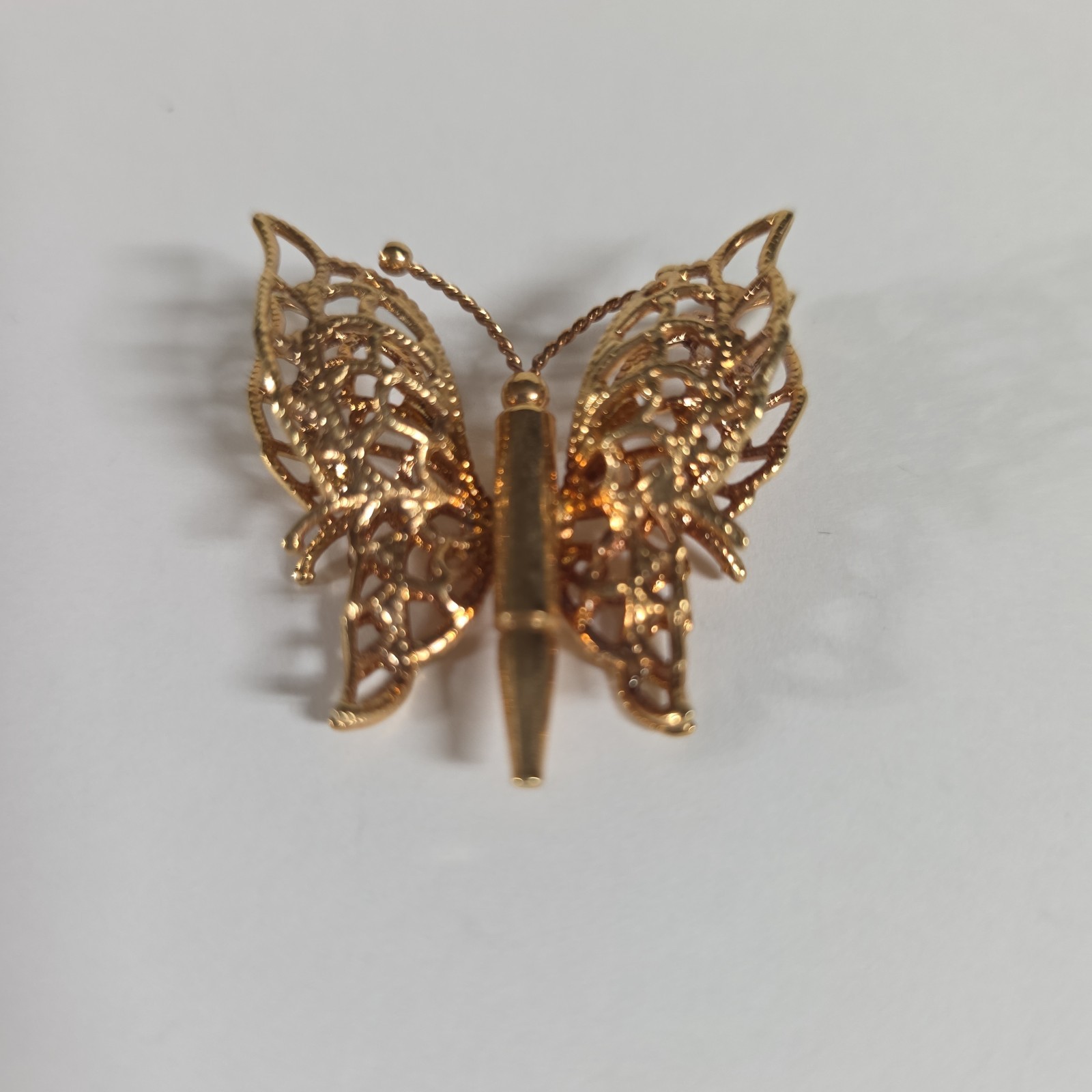 Butterfly Pendant Gold Tone Filigree Jewelry Double Wing 3D Approx. 1.5″