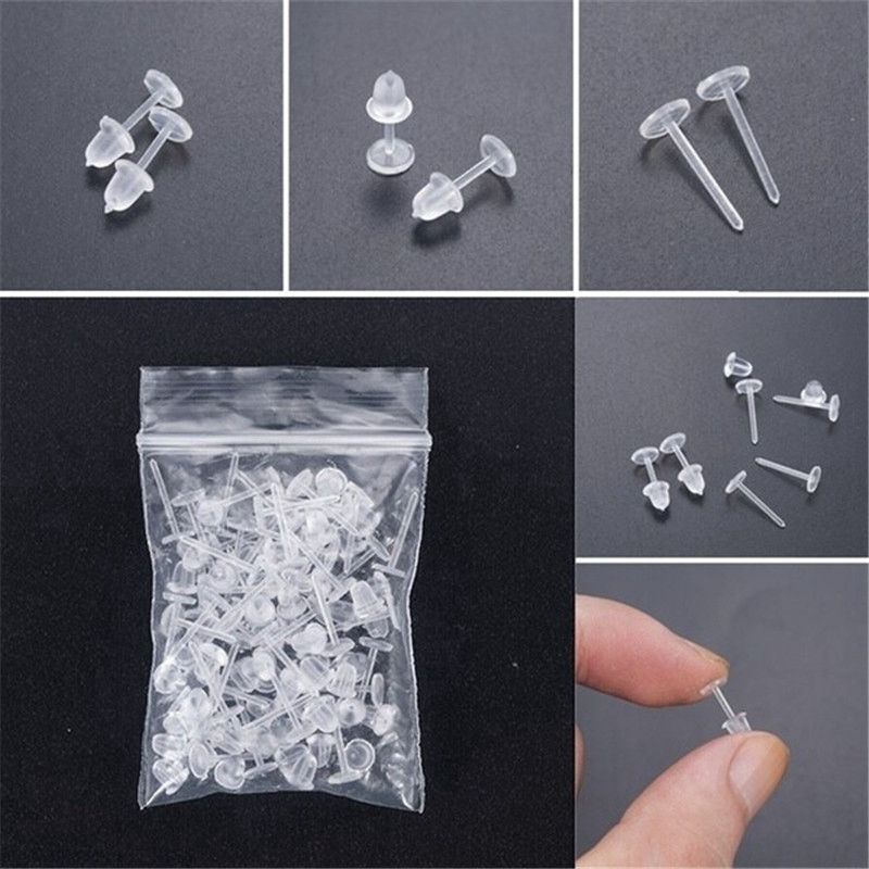 Stud Head Earring Retainers Stud Nose Ear 50Pcs Replacement Ear Clear Flat Stud