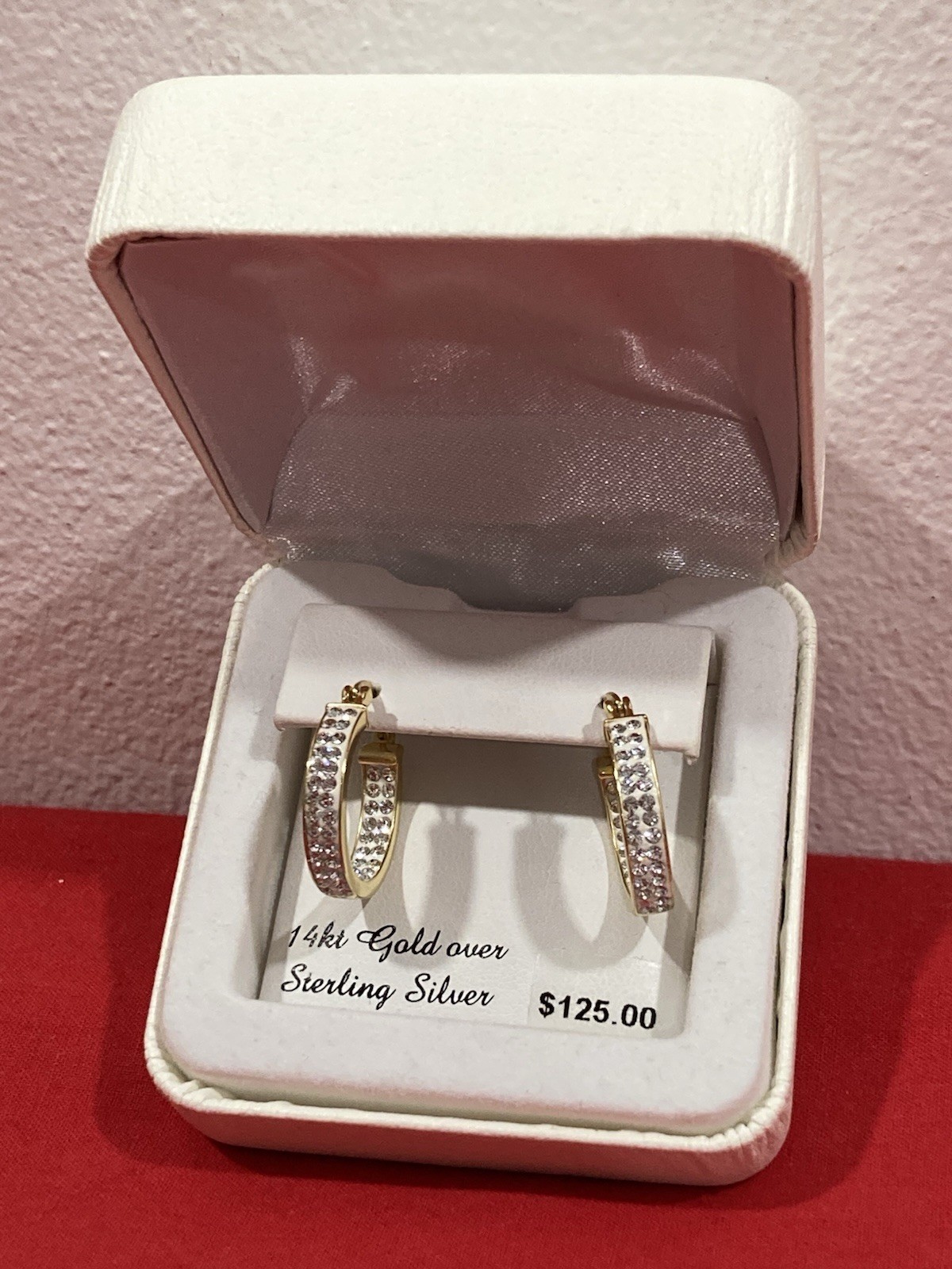 KOHLS 925 S Signed Sterling Silver Gold Vermeil Crystal Hoop EARRINGS -IN BOX-
