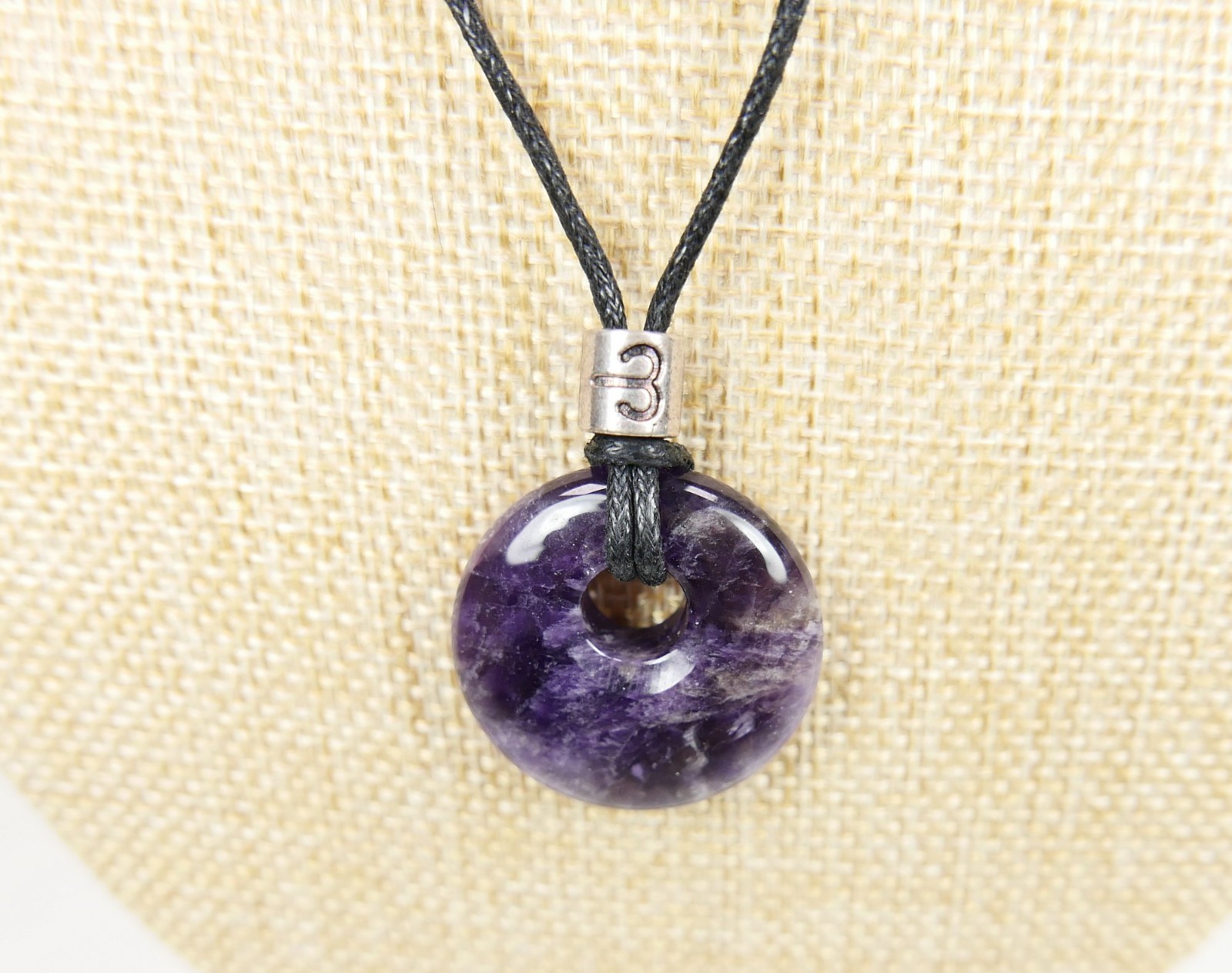 Zodiac Birth Stone Aries Necklace Amethyst Donut Gemstone Necklace 1.3″