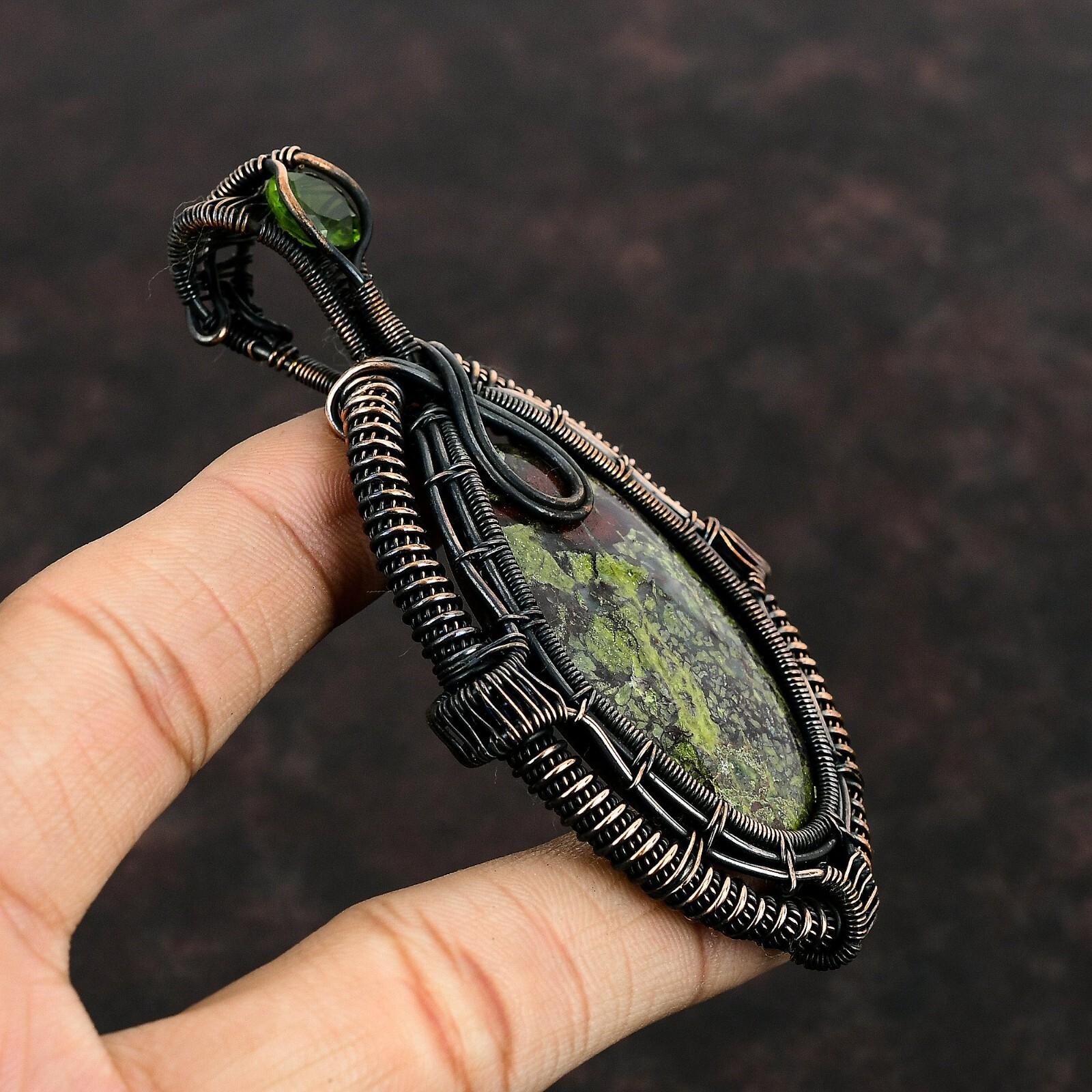 Dragon Bloodstone Jewelry Copper Gift For Sister Wire Wrapped Pendant 3.74″