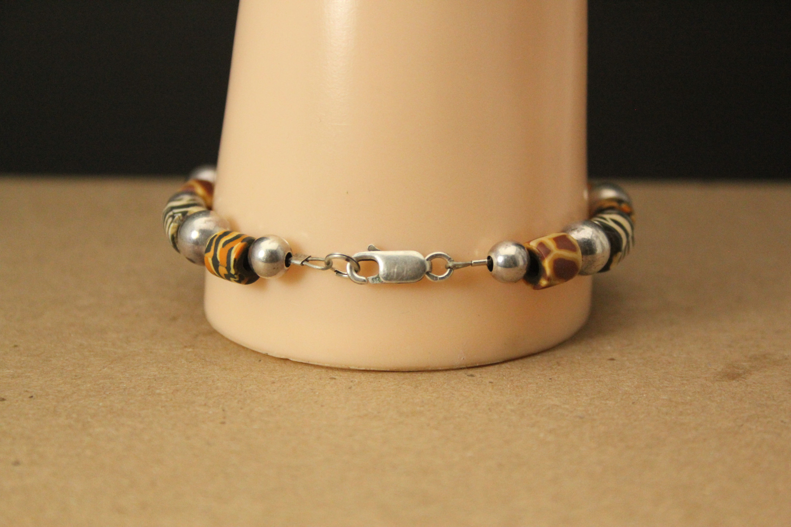Animal Print Beads 925 Sterling Silver Bracelet 7-1/2″ 9.1 Grams (BR5358)