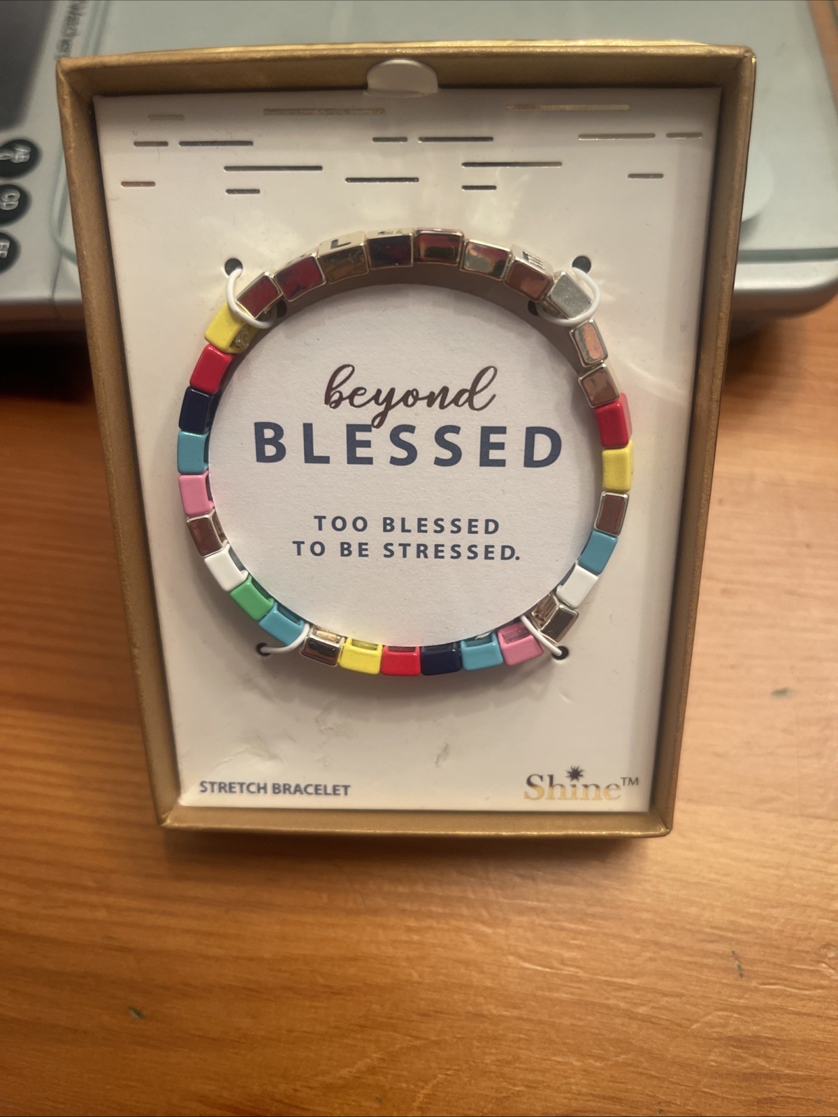 NWT Shine Inspirational Multicolored Beaded Stretch Bracelet “Blessed” Gift