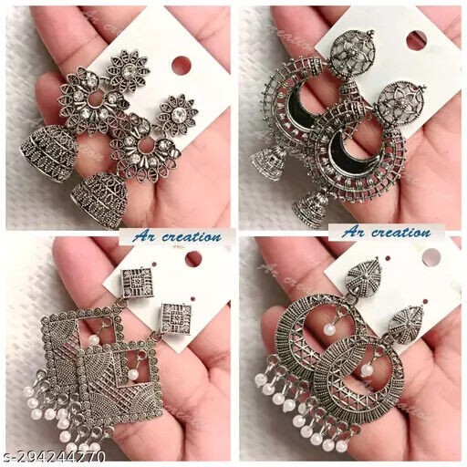 Jhumka Combo of 4 Pair New Latest Design Drop & Dangles Hoop Jhumki Oxidised