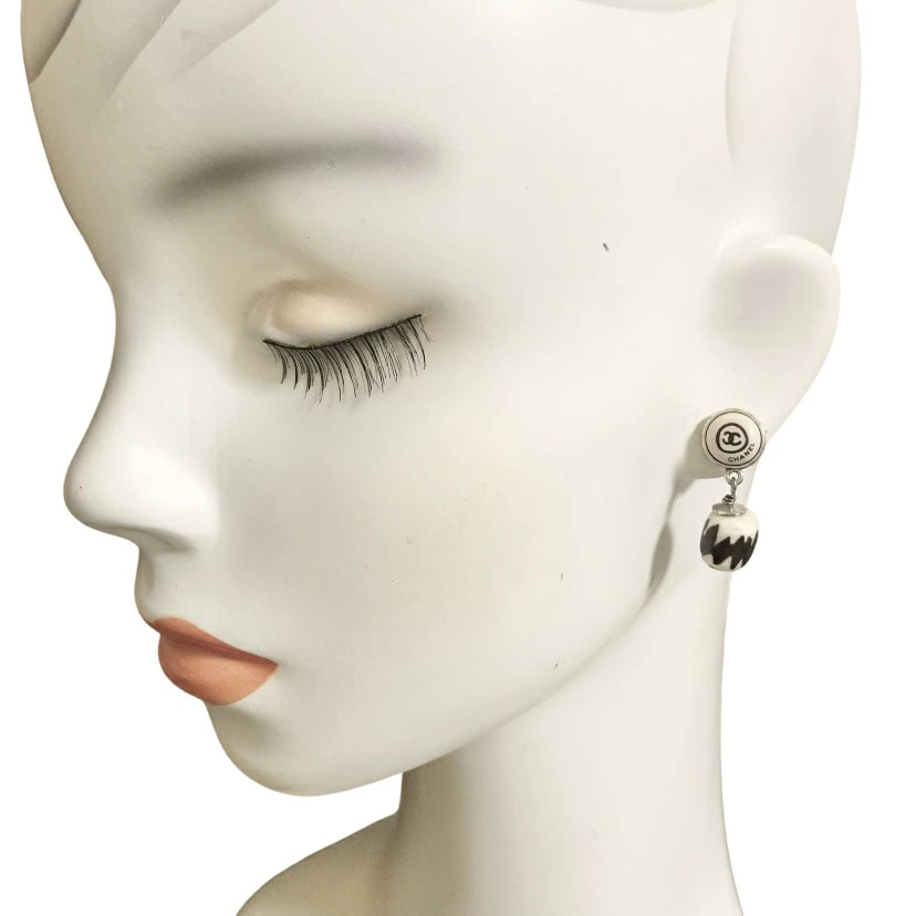 CHANEL Earrings 00T Coco Mark Pop Logo Swing Ball Brown Silver Logo Accessories