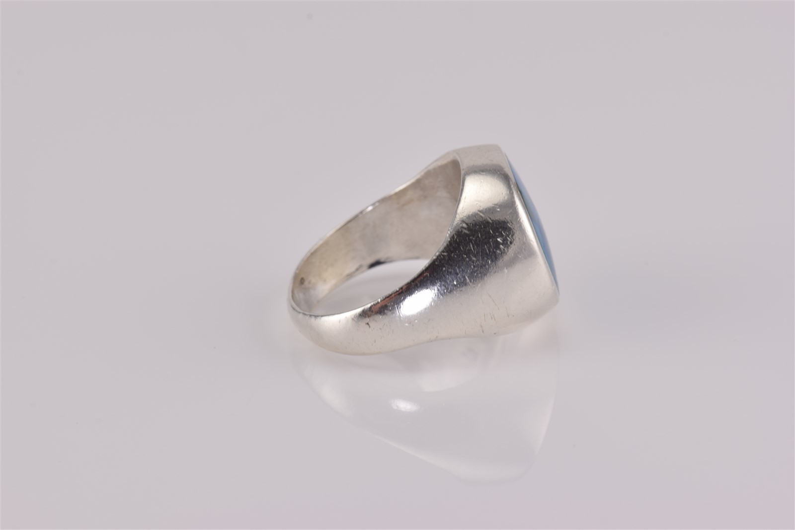 Sterling Silver Bezel Wrapped Blue Speckled Tapered Solid Band Ring 925 Sz: 8