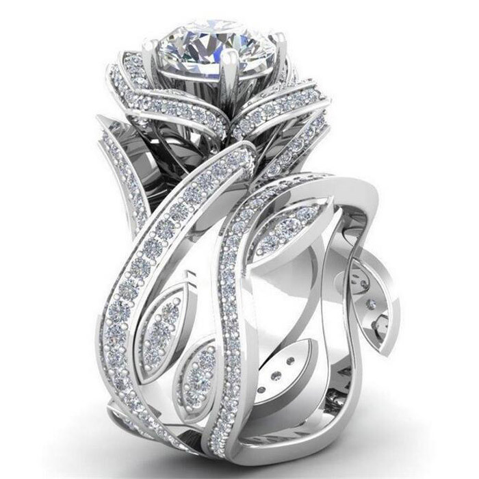Wedding Jewlery Rose Flower Natural Shiny White Fire Topaz Silver Ring Size 6-10