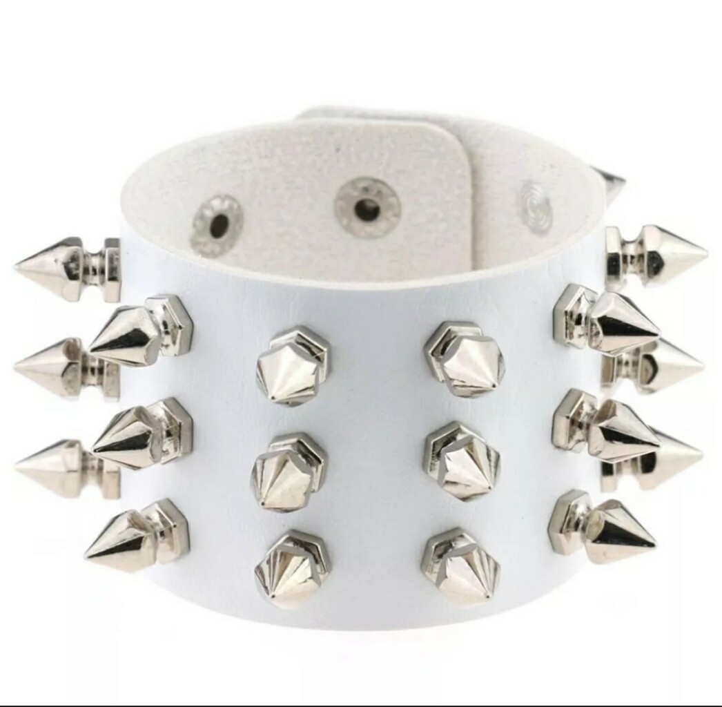 Unisex Black Metal Spike Studded Punk Rock Biker Wide Strap Leather Bracelet USA
