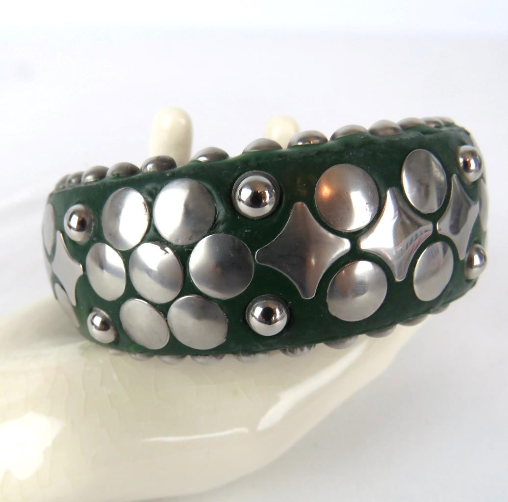 Wrist Bangle Bracelet Gothic Studded Wide Punk Green Antika Collection Gift