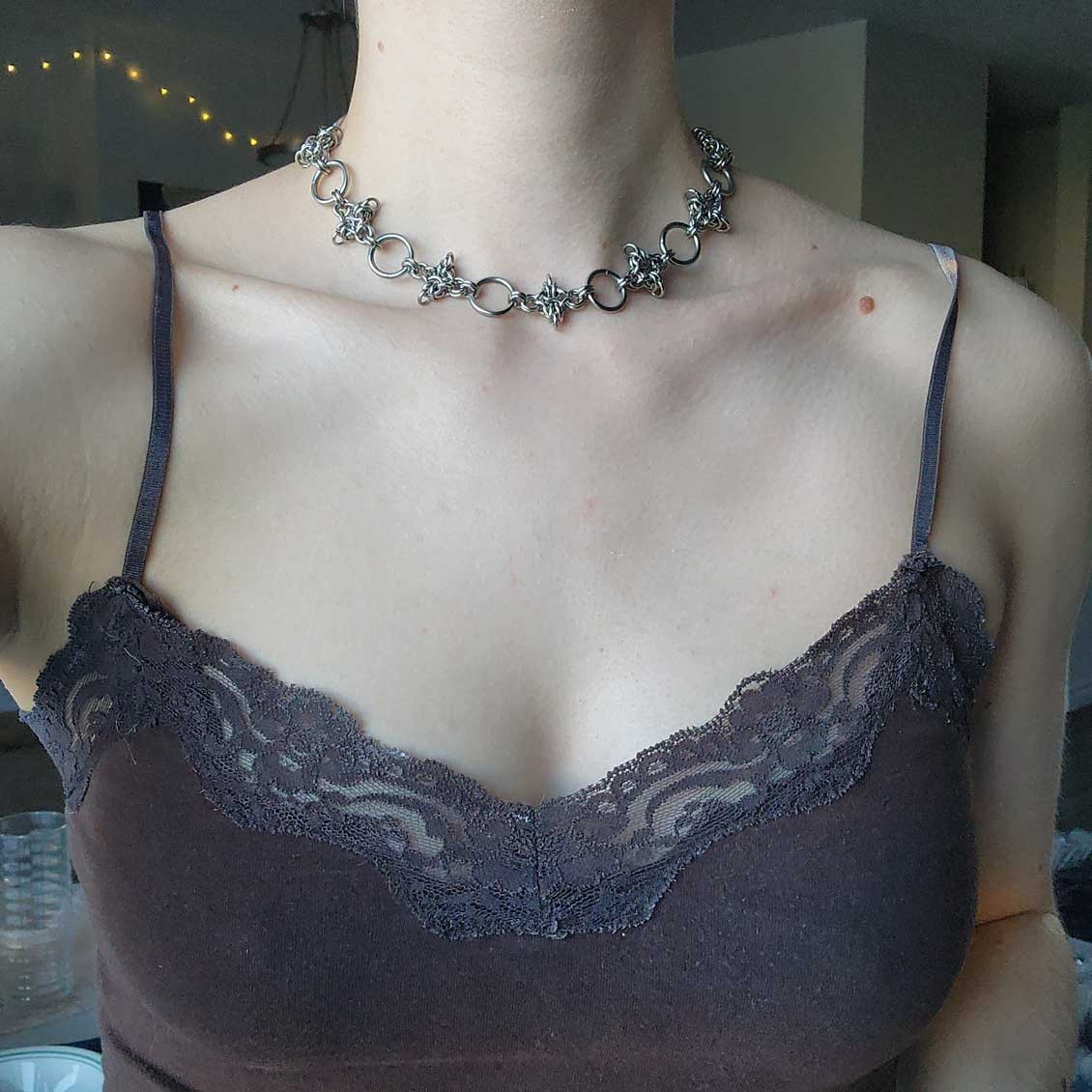 Goth chunky silver choker necklace with spikes