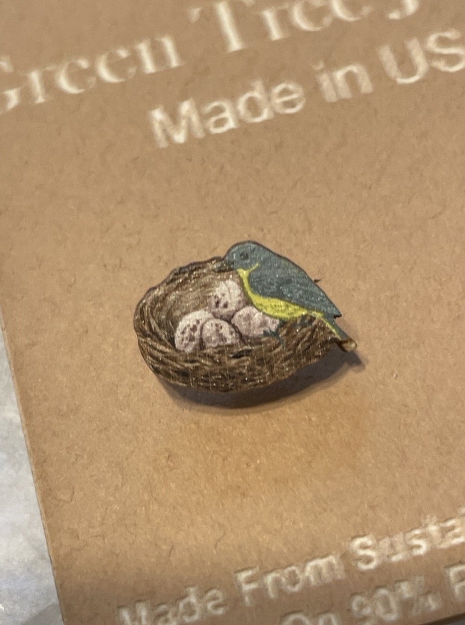 Green Tree Jewelry Bird in Nest Wood Earrings Egg Studs Made in USA Gift Boxed