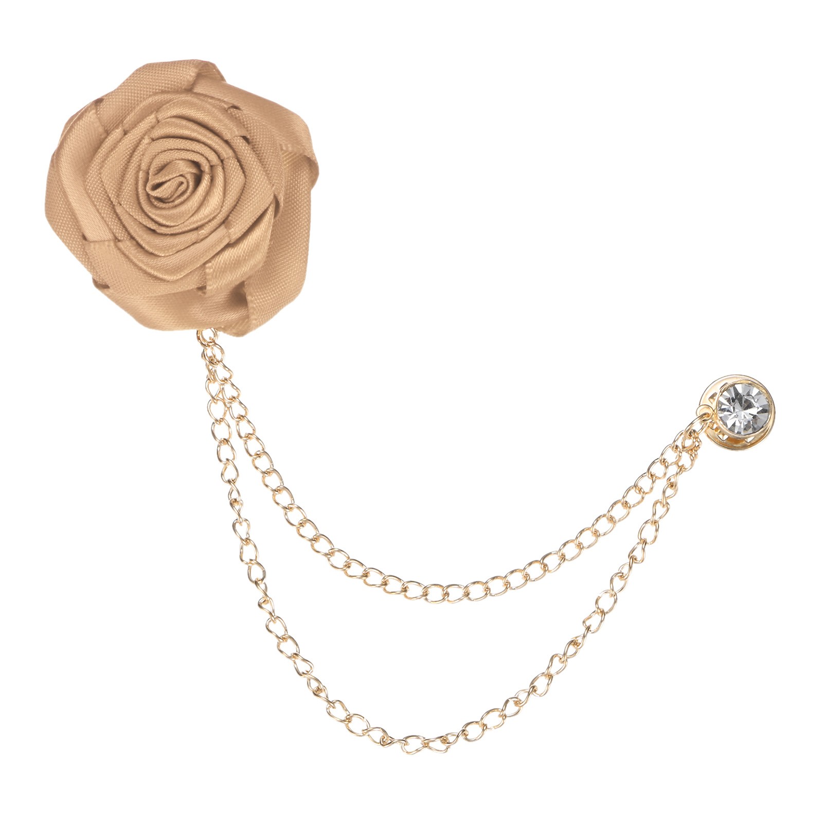 Rose Gold Brooch Pin for Men Suit with Flower Tassel Chain [Champagne]