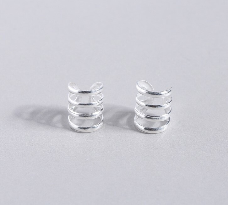 A Pair Sterling Silver 925 Ear Cuffs Wrap Wire Band no piercing Gift Box PE38