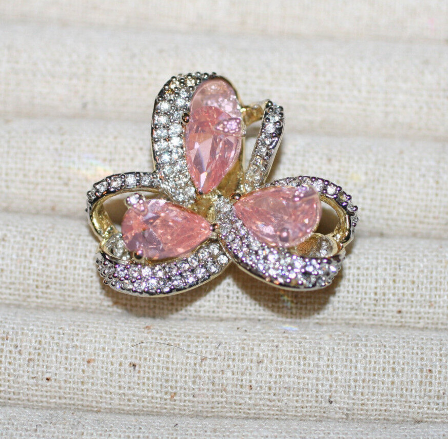 12.0CTW Champagne / 3.0 Chip Cubic Zirconia Bow Cocktail Cluster Ring SZ: 8.5