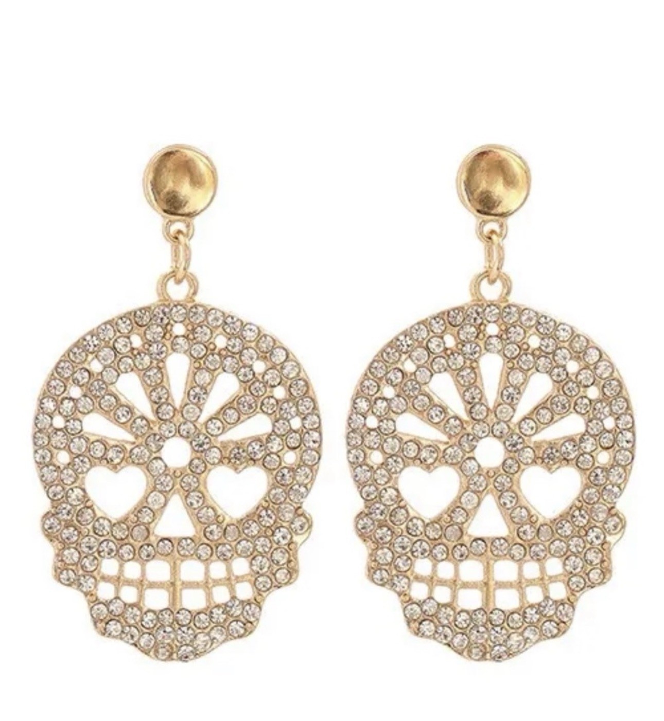 New Earnings ⭐️Gold And Clear stones Skull with heart shape