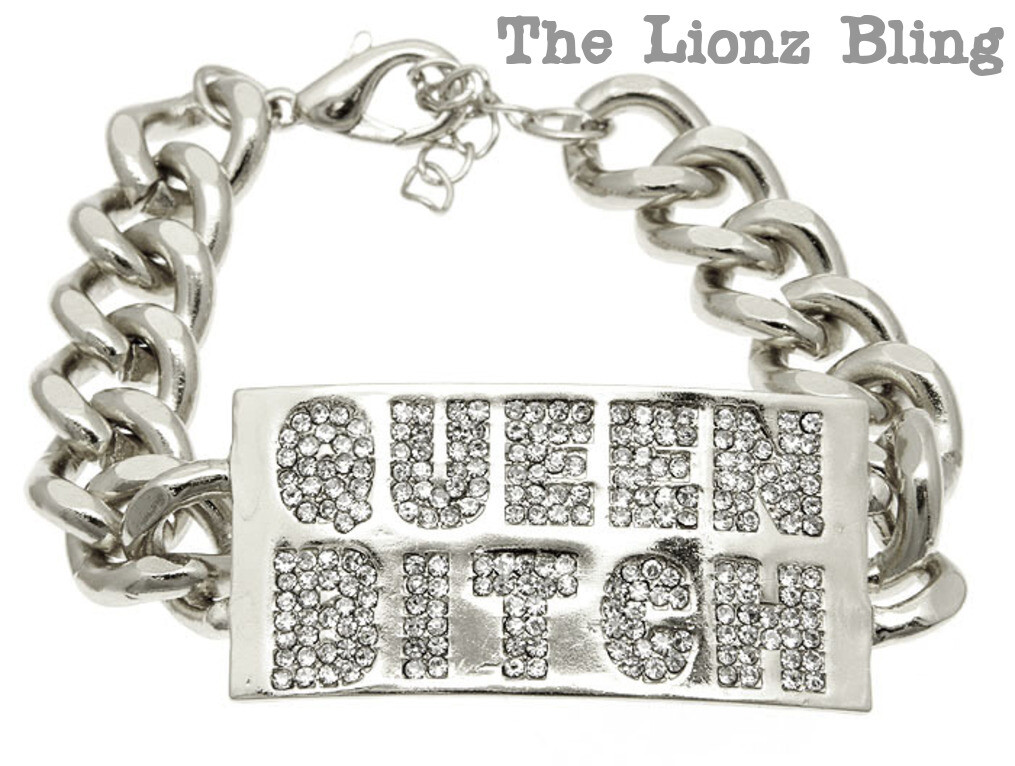 Urban Hip Hop Rose Gold chunky Chain Bracelet & Crystal Bling BITCH Pendant