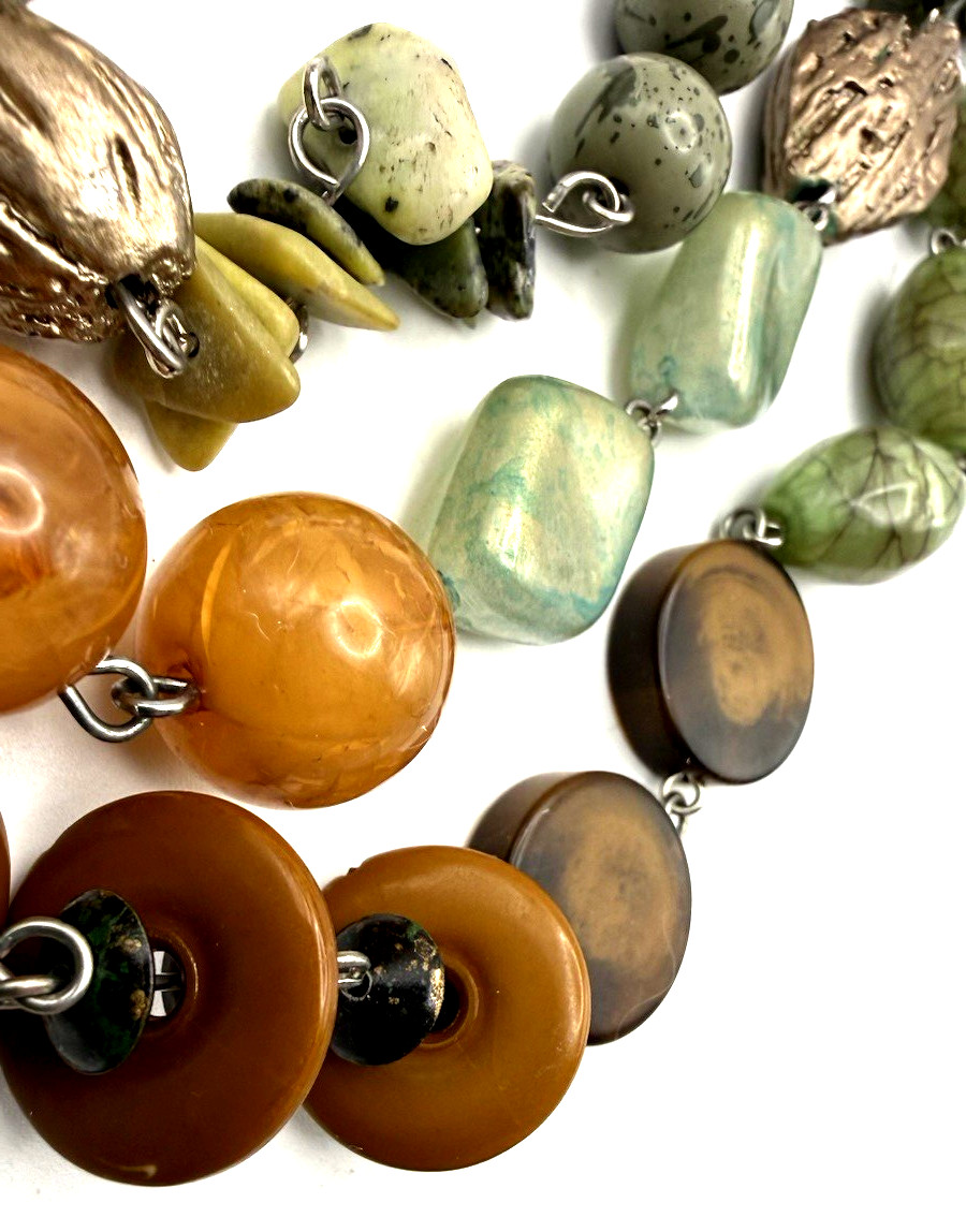 TRESKA 20″ Boho Mixed Media/Art Glass Silver Tone Multistrand Necklace