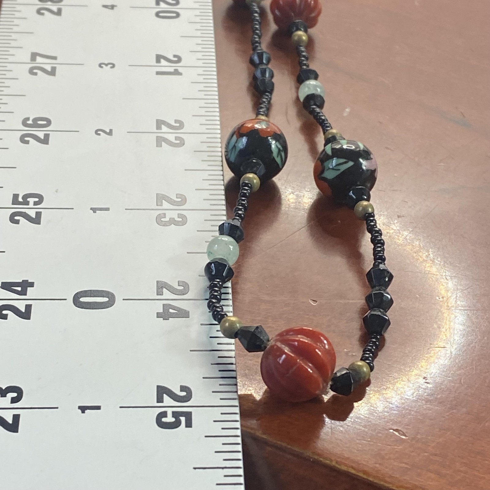Black Glass Beaded Station Necklace Floral Multicolor Lampwork 50 In Jewelry