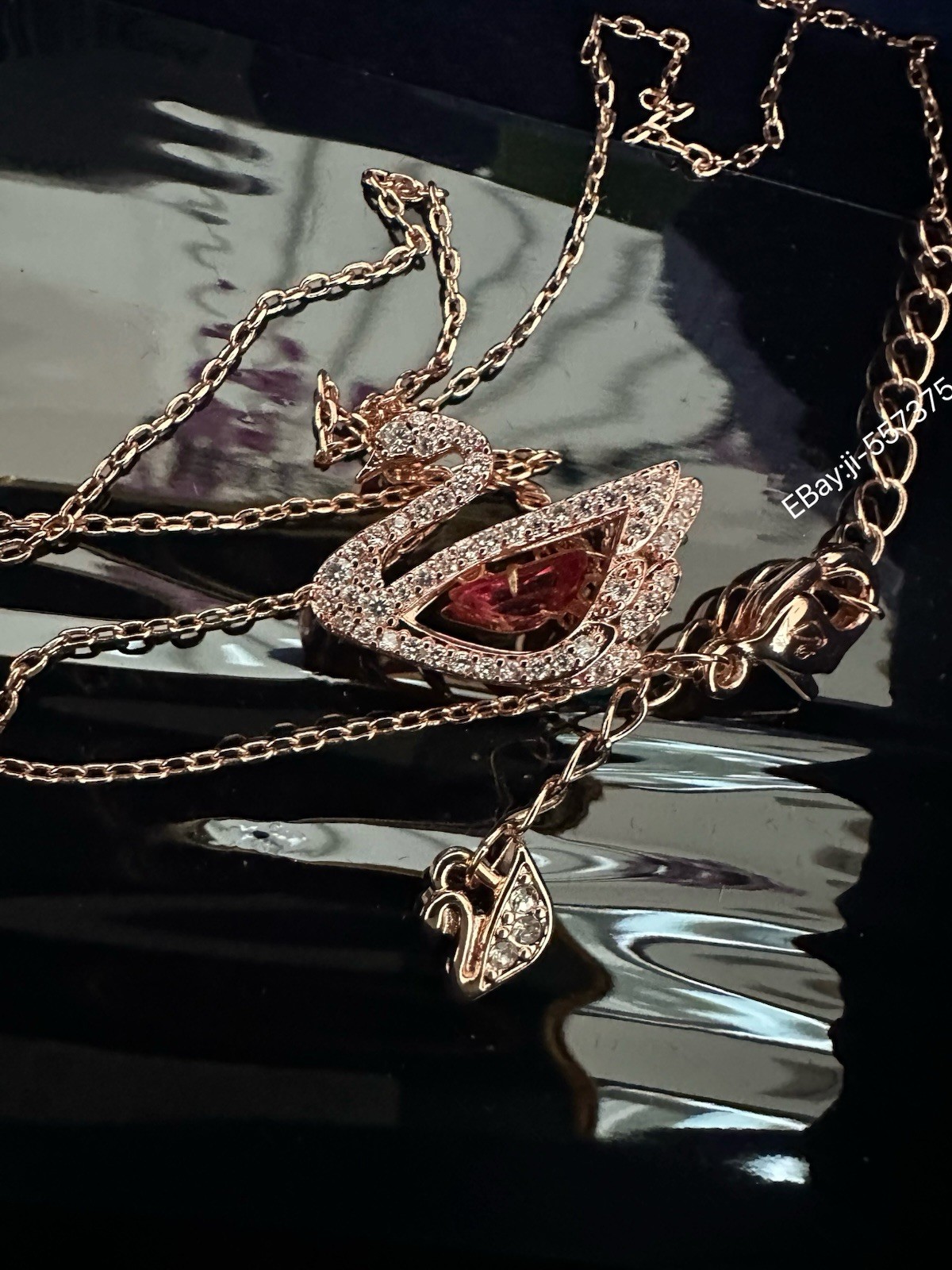 Swarovski Swan necklace Dancing, Pink, Rhodium plated ld plated #5533397