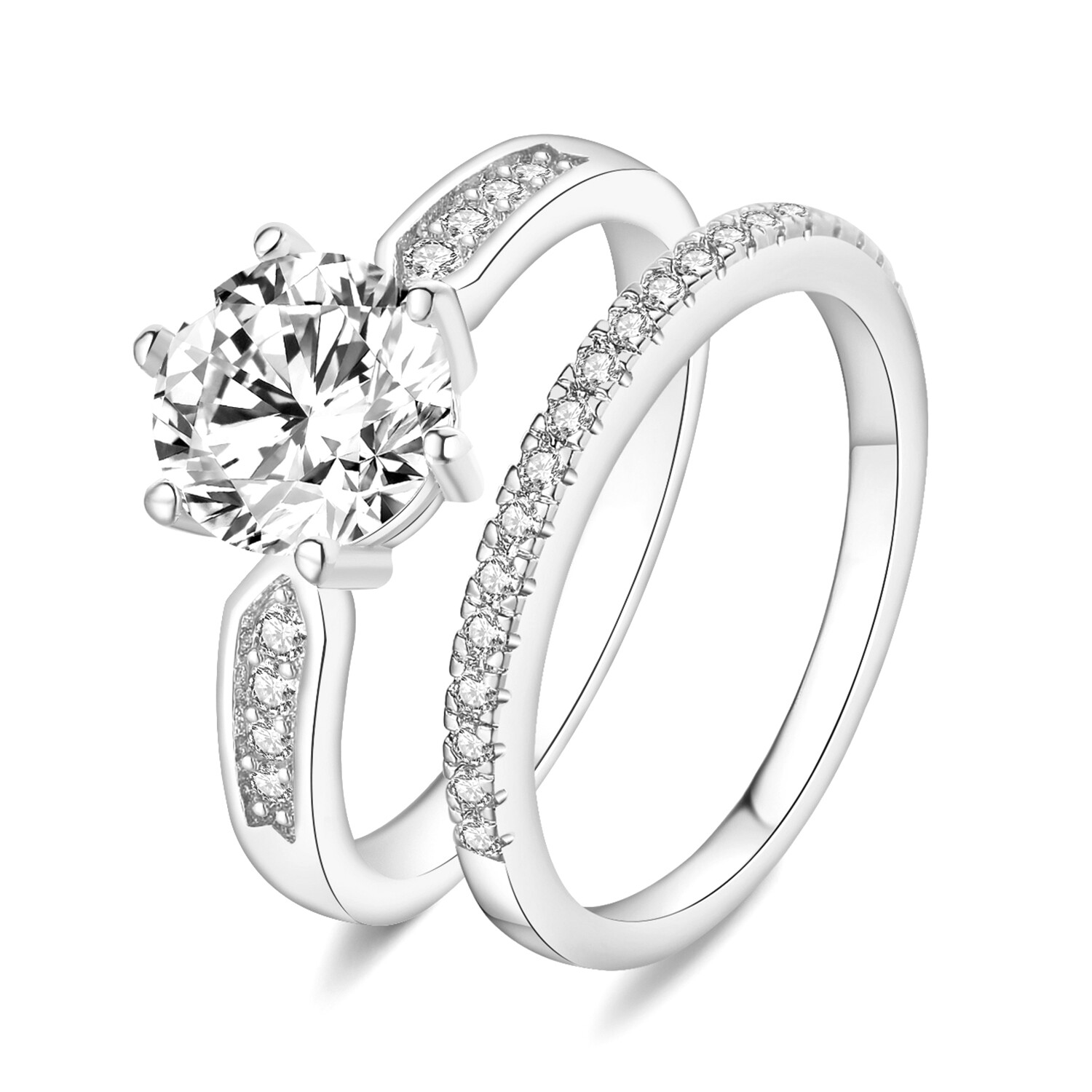 2Pcs Fashion AAAAA Cubic Zirconia Promise Engagement Wedding Jewelry Ring #5-10