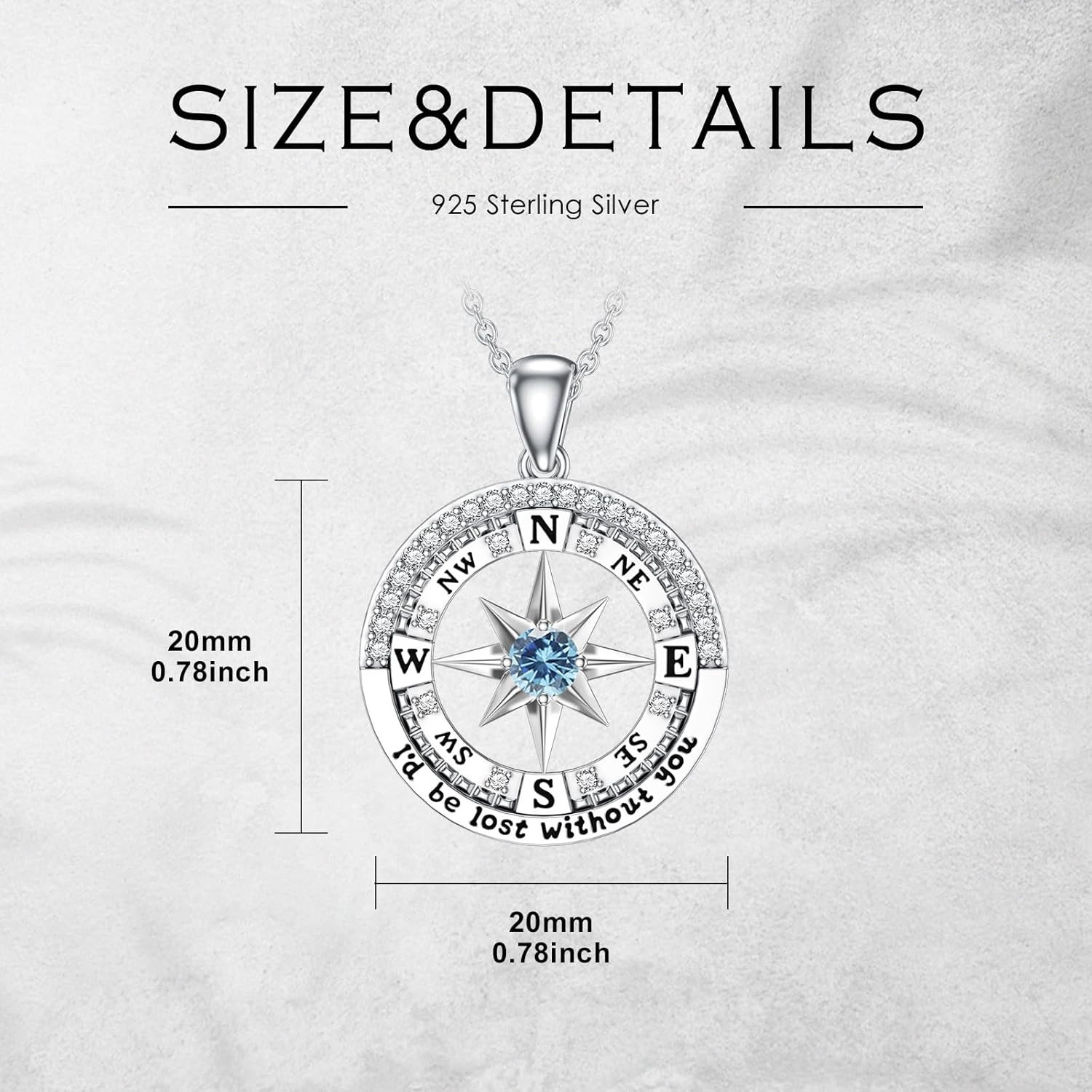Compass Necklace for Women I’D Be Lost without You Jewelry Birthstone and 0.15Ct