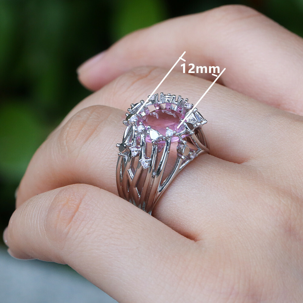 Gorgeous Women Wedding Ring 925 Silver Filled Oval Cut Cubic Zircon Sz 6-10