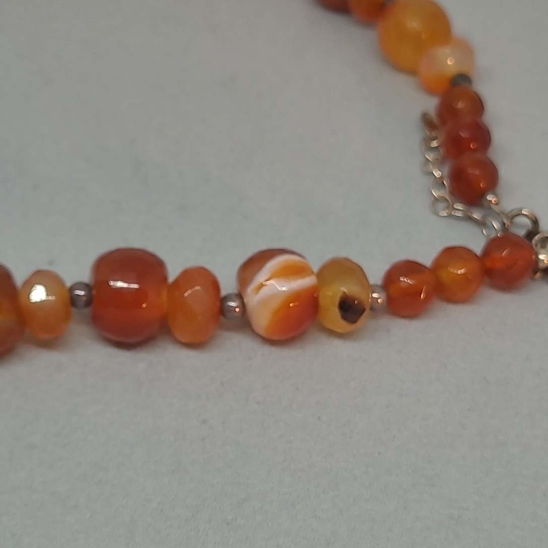 Vintage Carnelian Agate Necklace 925 Orange Sterling Silver Beaded Statement