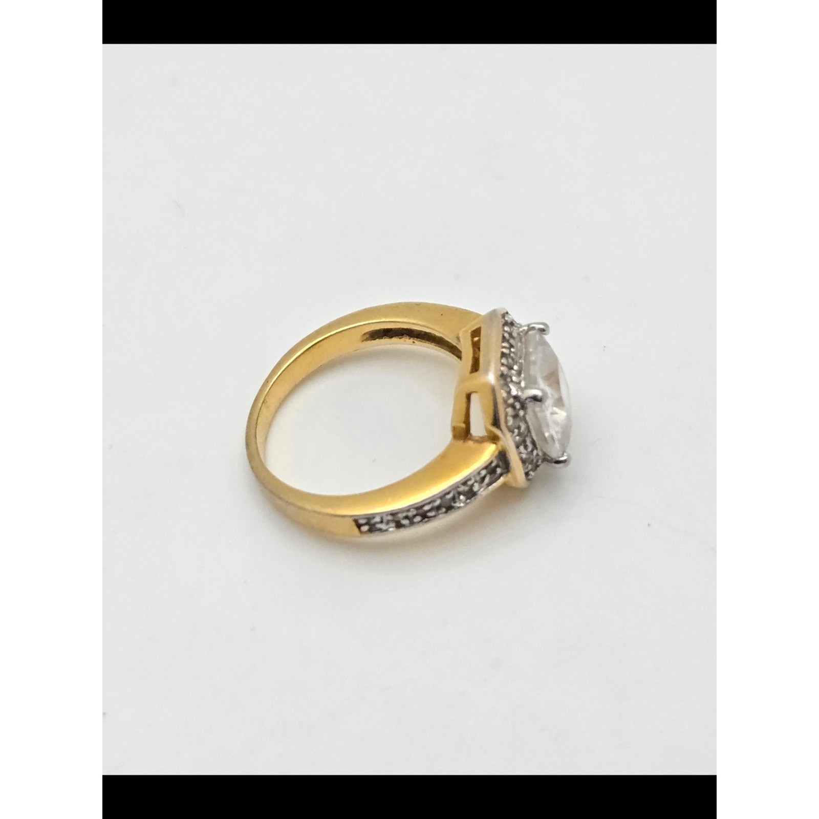 American Diamond Two-Tone Cushion Cut CZ Halo Ring – 6