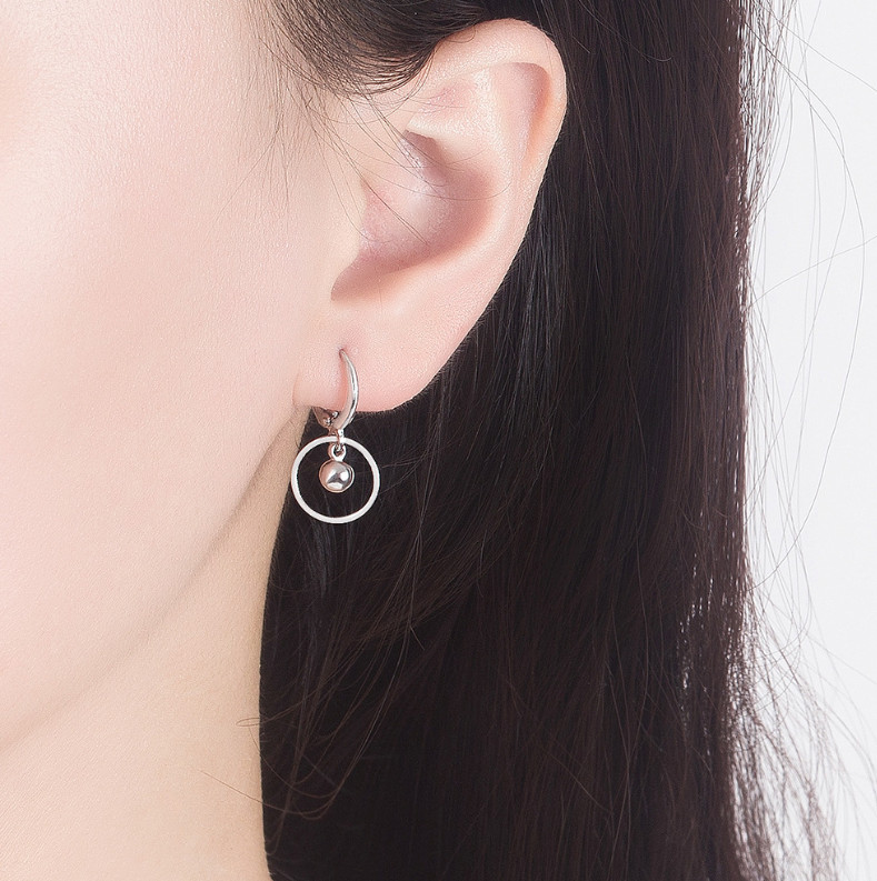 925 Silver Plated LeverBack Hoop Drop Dangle Ball Circle Earrings PE63