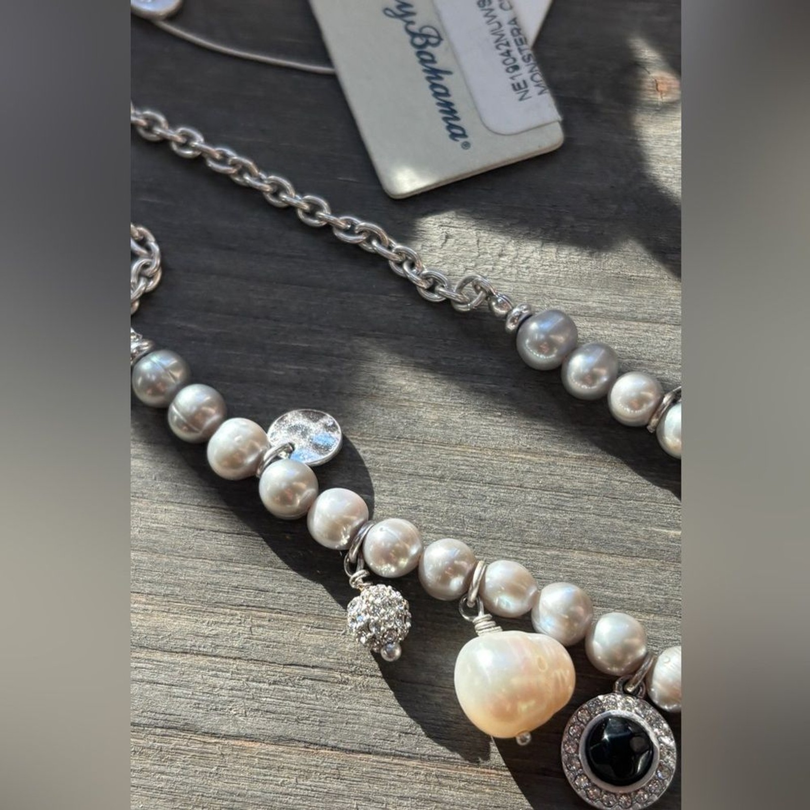 Tommy Bahama Mother of Pearl and Charm Necklace with Silver Accents NWT
