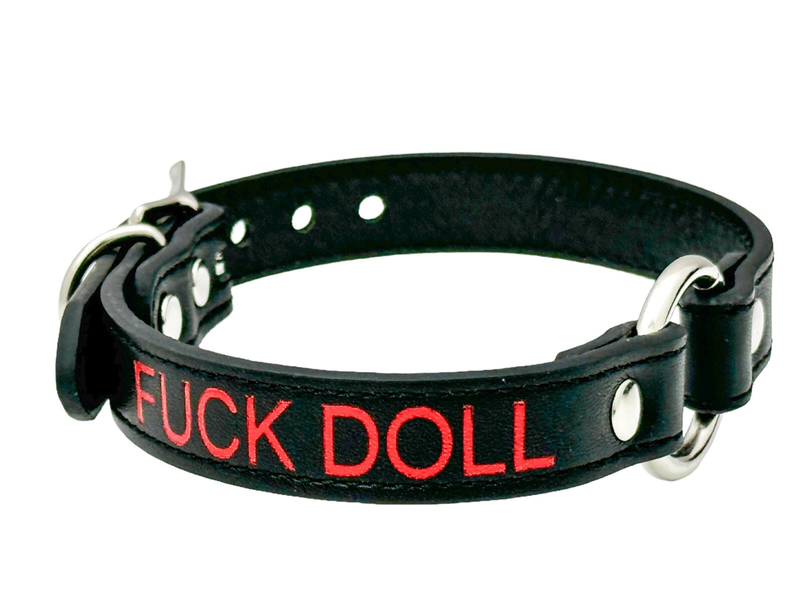 Name SILVER Ring RED Choker BDSM Collar Vegan Leather Necklace O Ring Fetish