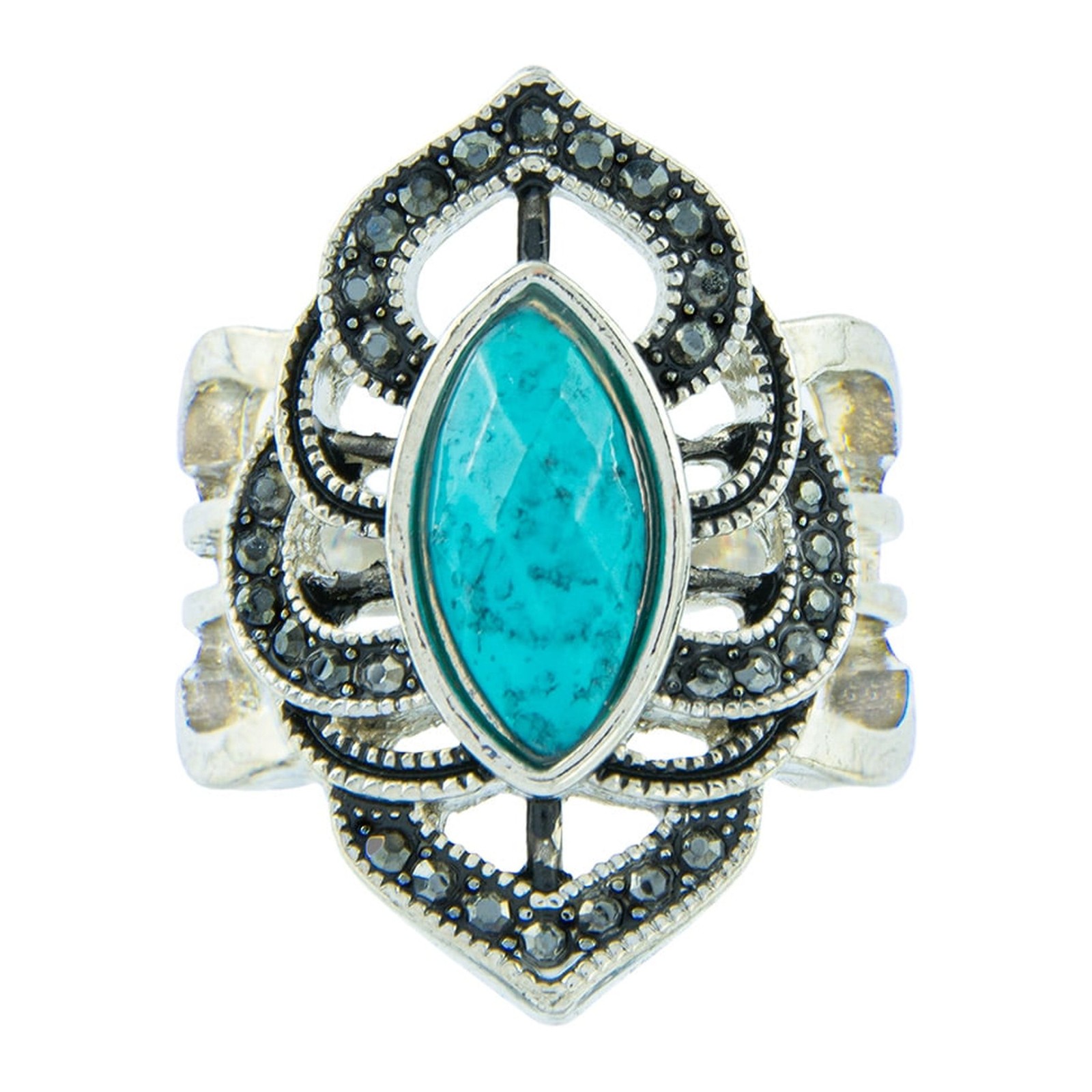 Canyon Sky Western Boho Marquise Cut Faux Turquoise Silver Tone Ring, Size 8